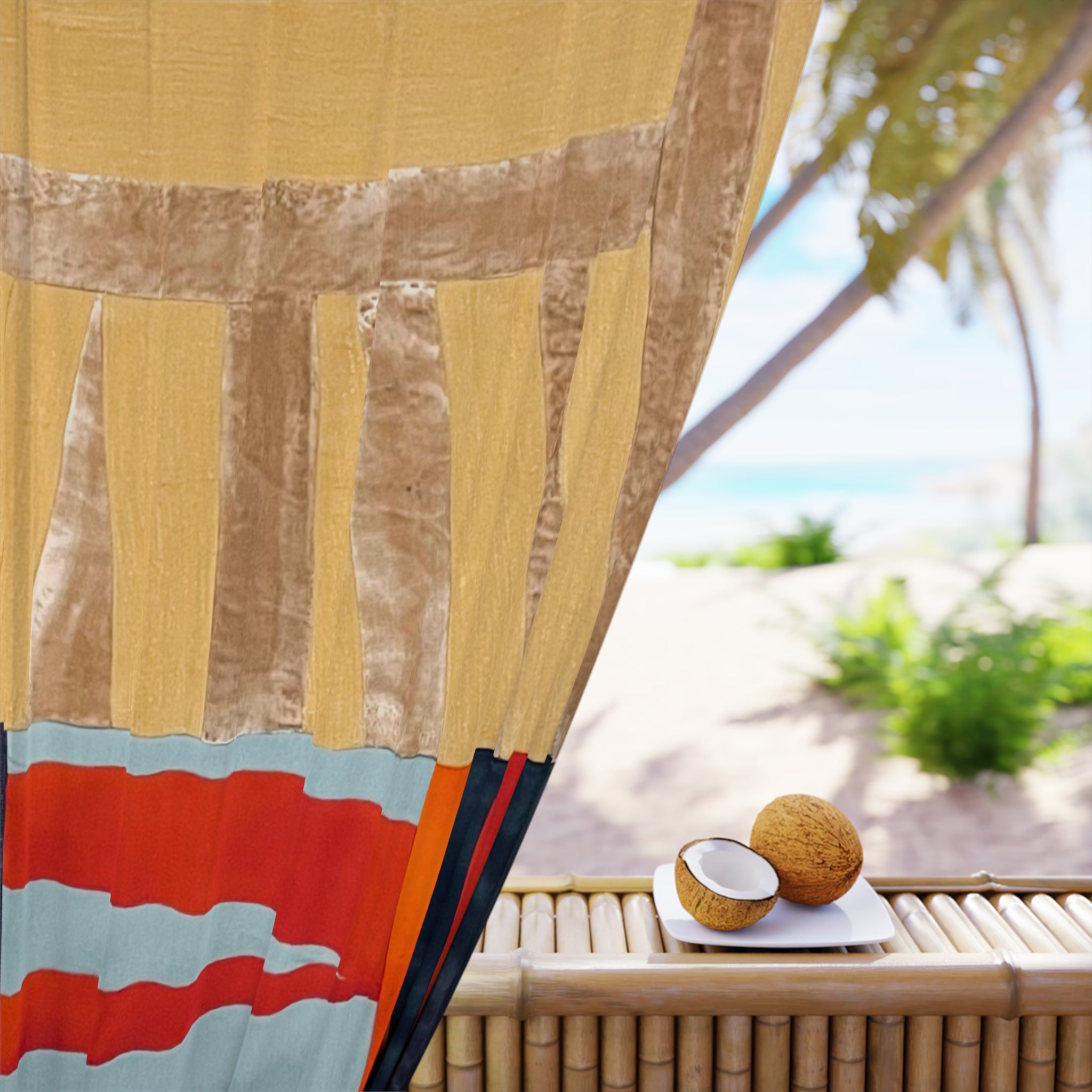 "Hannah and Samuel" Abstract Patchwork Window Curtain — Modern Geometric Panel with Warm Gold, Teal & Coral