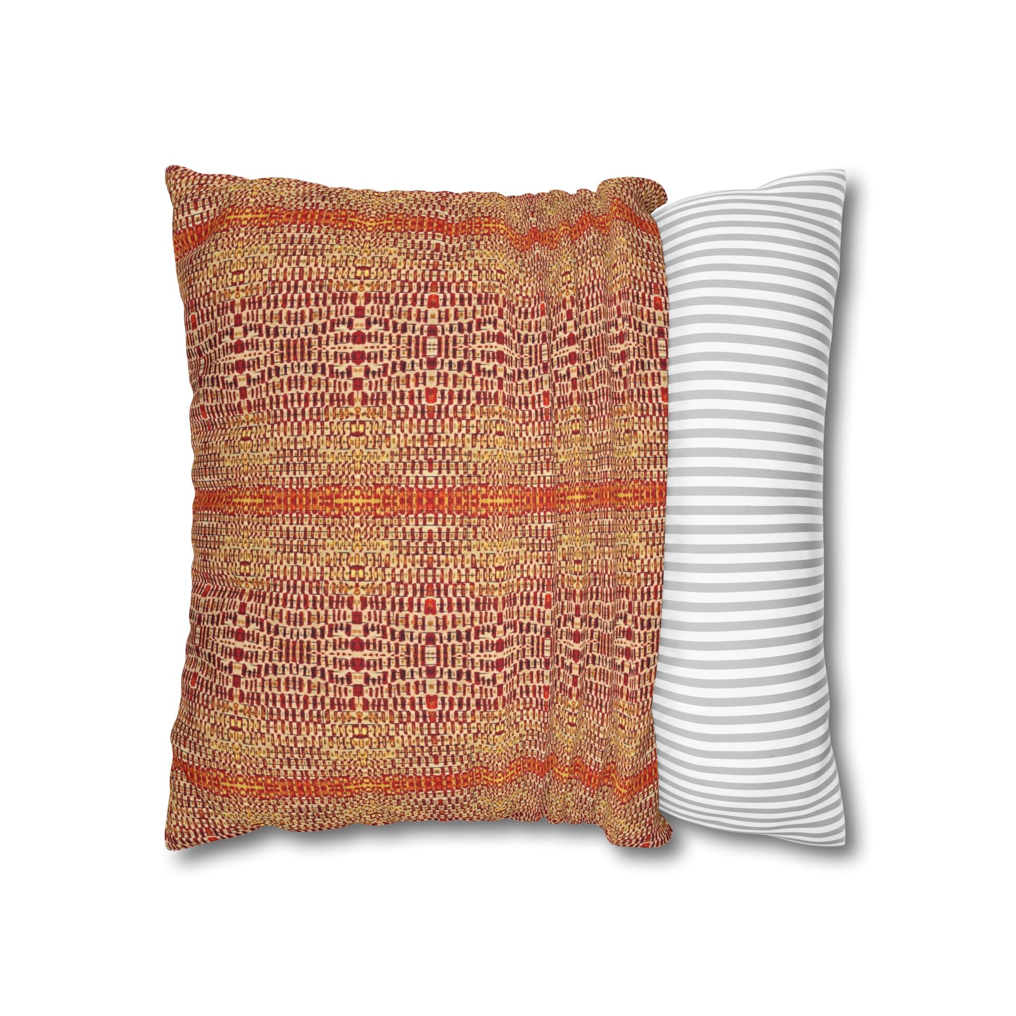 "Queen Mother" Boho Rust Orange Woven Pattern Pillowcase — Decorative Square Throw Pillow Cover