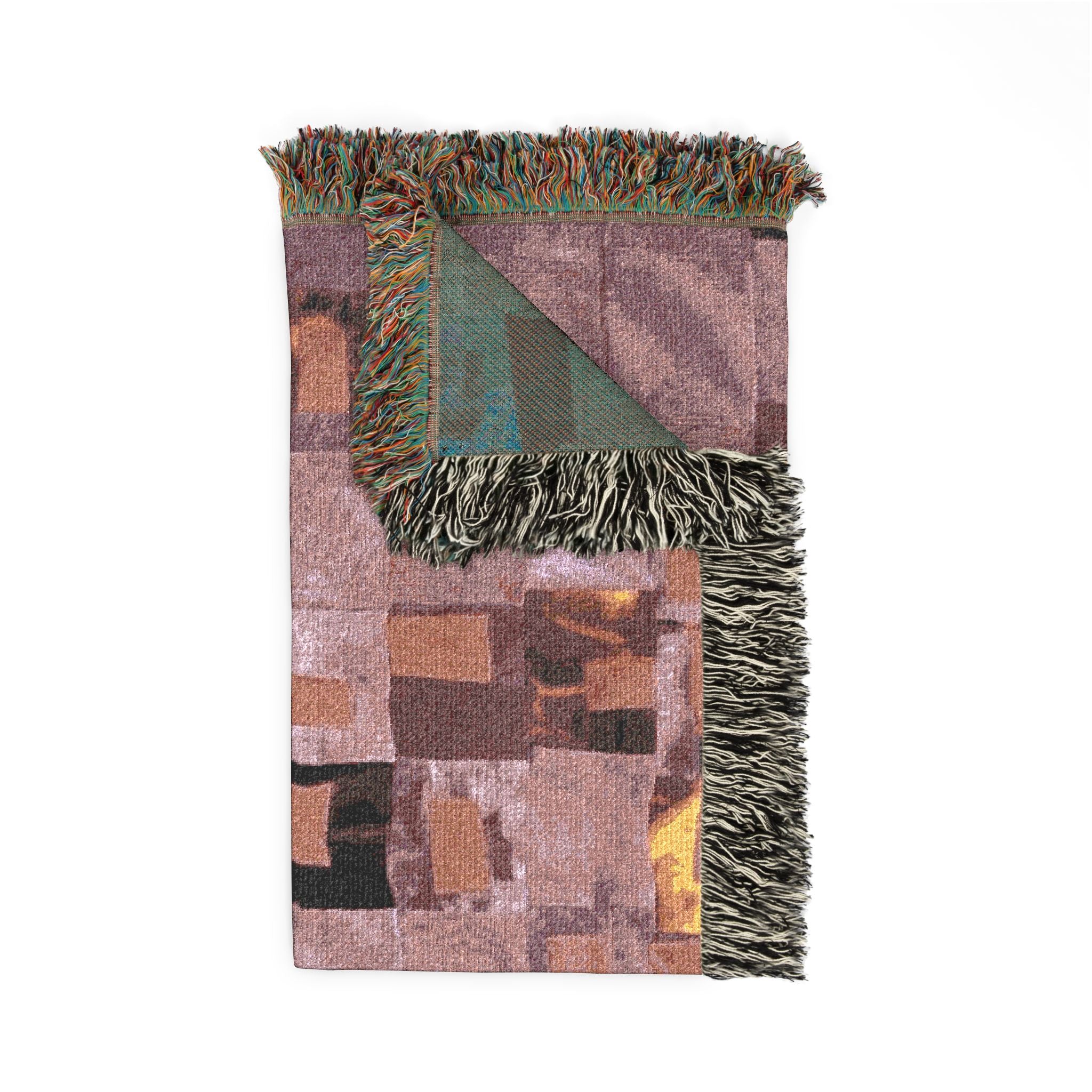 "Lela" Pink Abstract Quilt Art Woven Blanket — Retro Geometric Throw for Living Room, Cozy Home Decor Gift