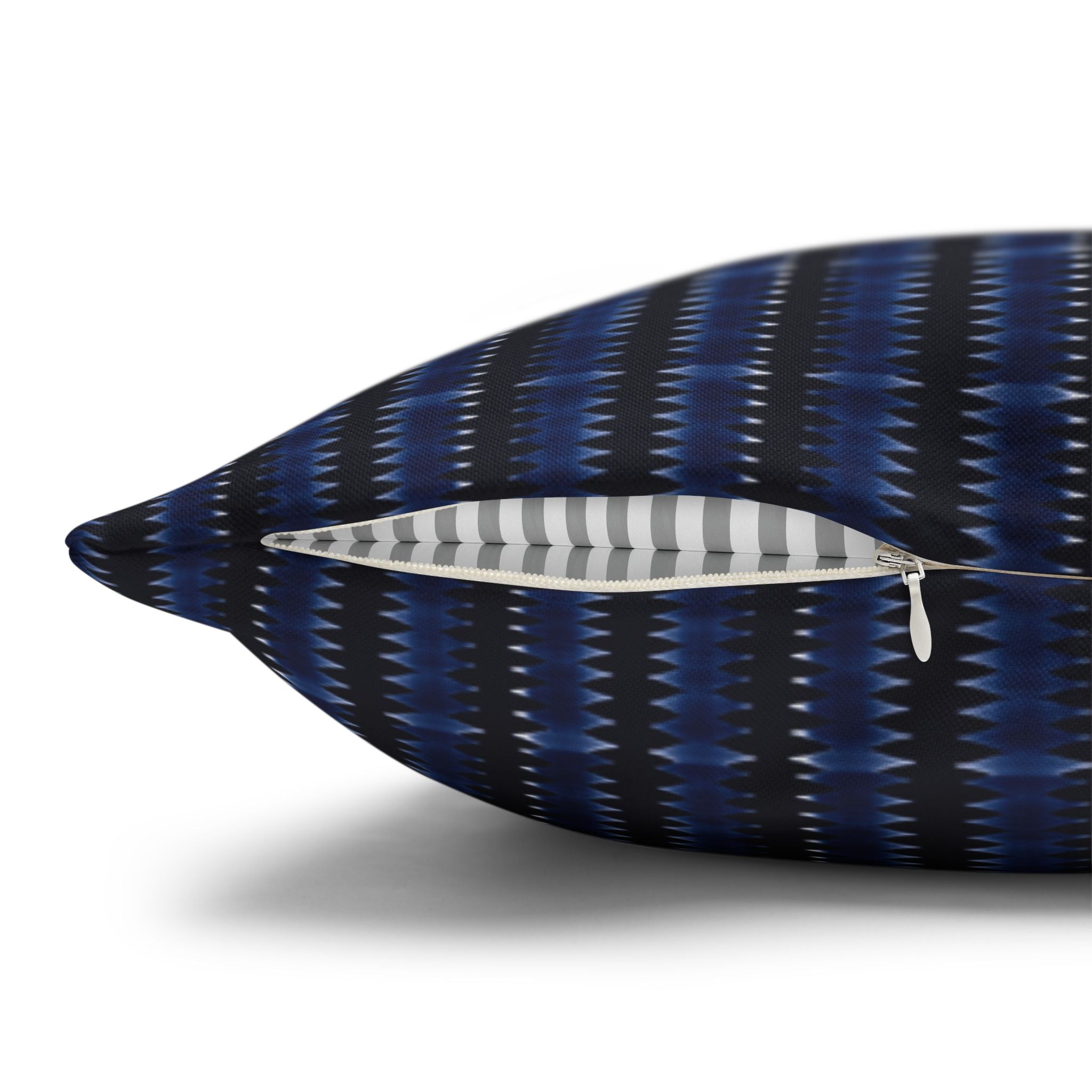 "Mississippi Midnight: Lovely Banjo Blues" Navy Blue and Black Plaid Square Pillowcase — Blue Check Decorative Throw Pillow Cover