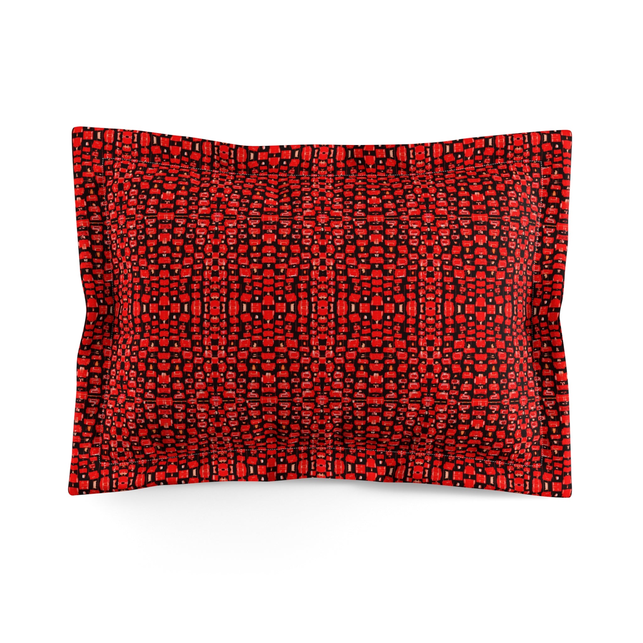 "Japanese Cherry Blossom" Red Mosaic Textile - Microfiber Pillow Sham