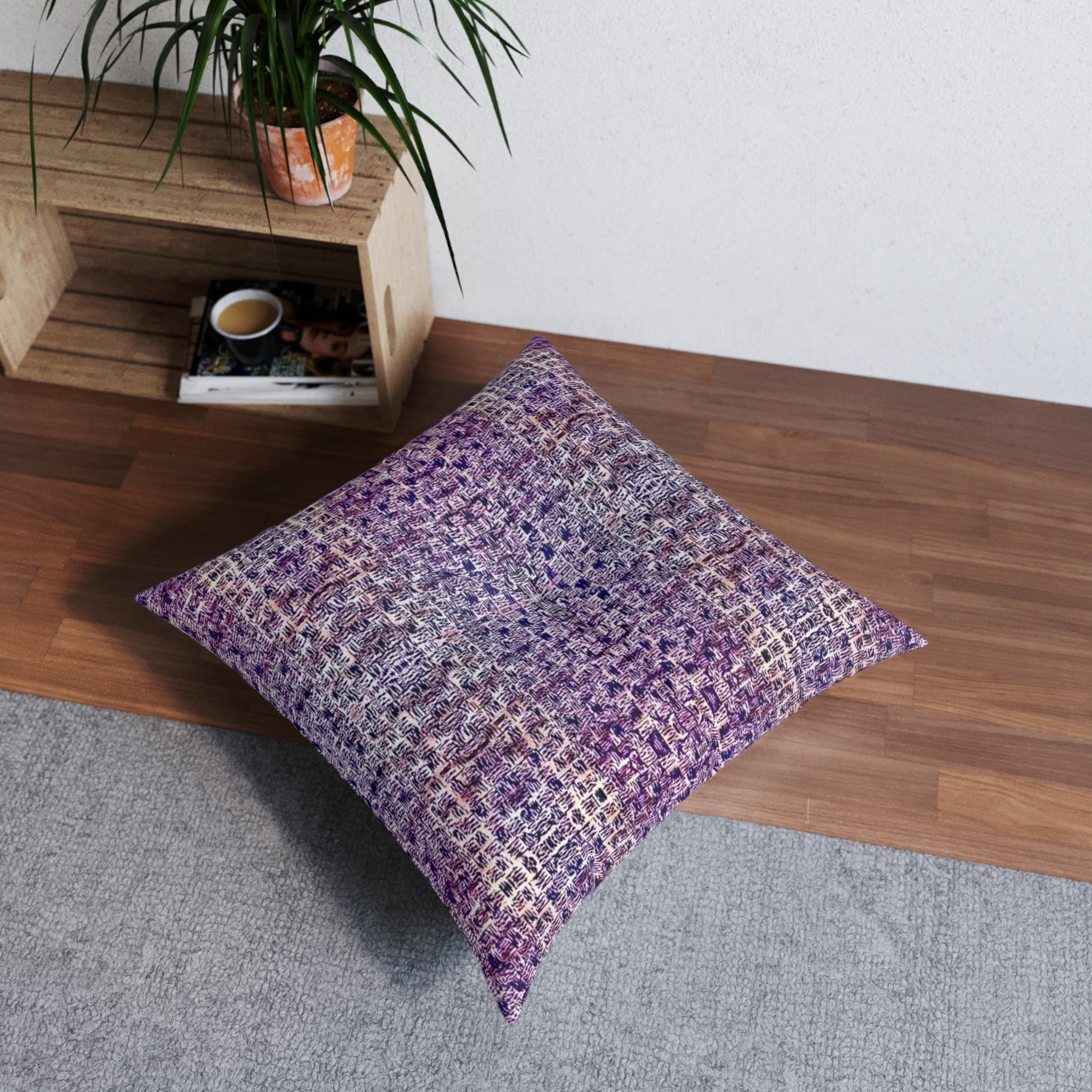 "Pauline, My Love" Tufted Floor Pillow — Lavender Plaid Boho Square Cushion