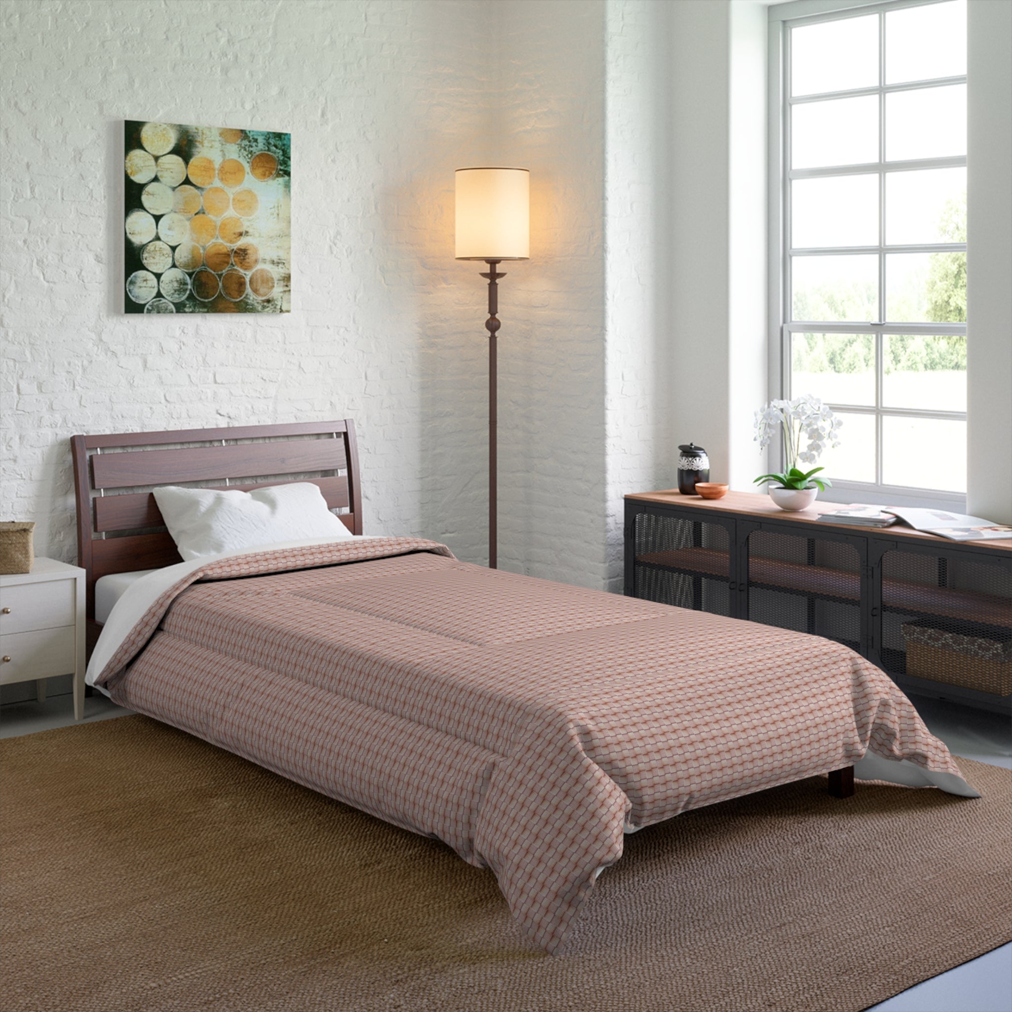 "Grandma Rose" Blush Waffle Comforter — Lightweight Textured Bedspread