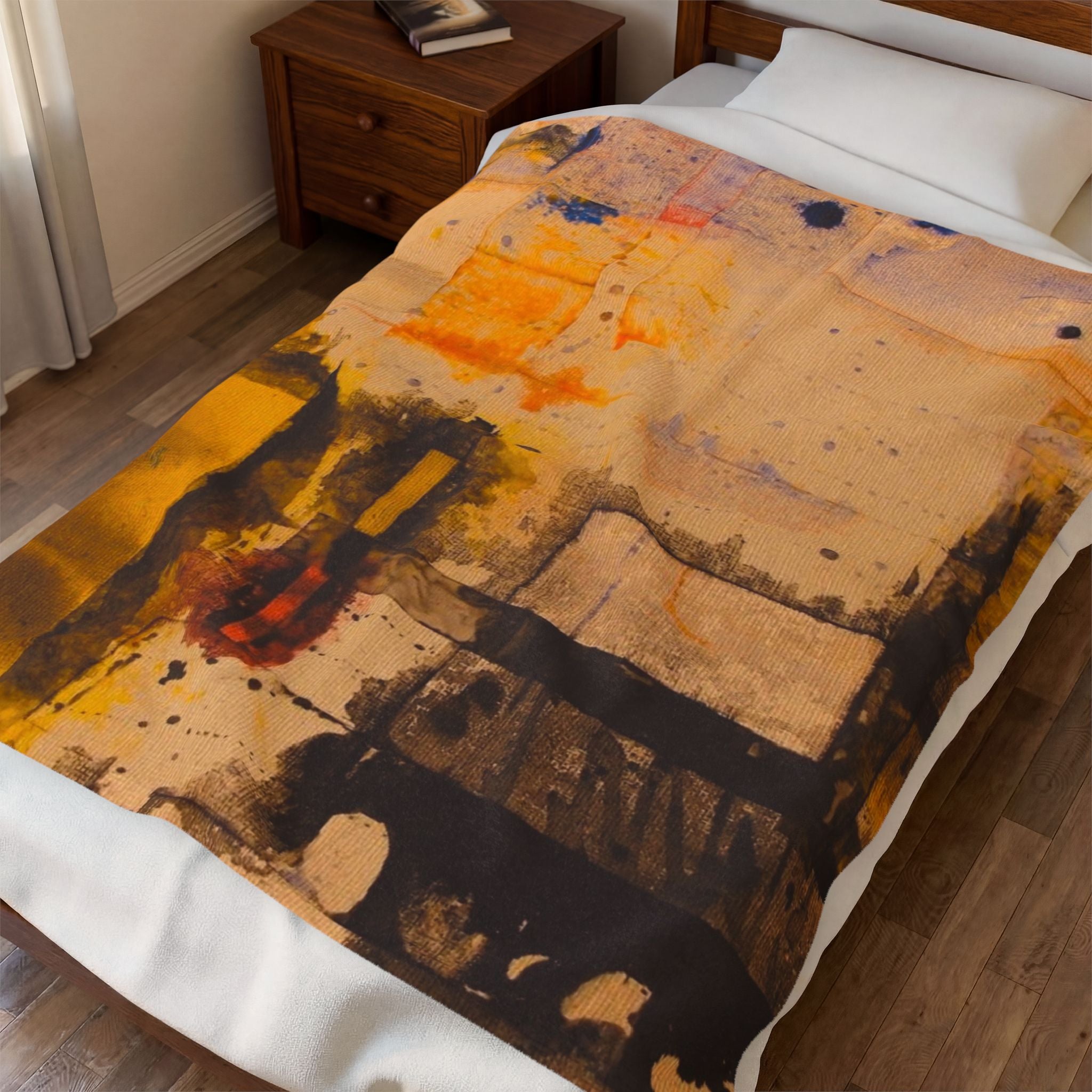 "Dance in the Rain" Acrylic Abstract Painting - Velveteen Plush Blanket — Warm Contemporary Art Throw
