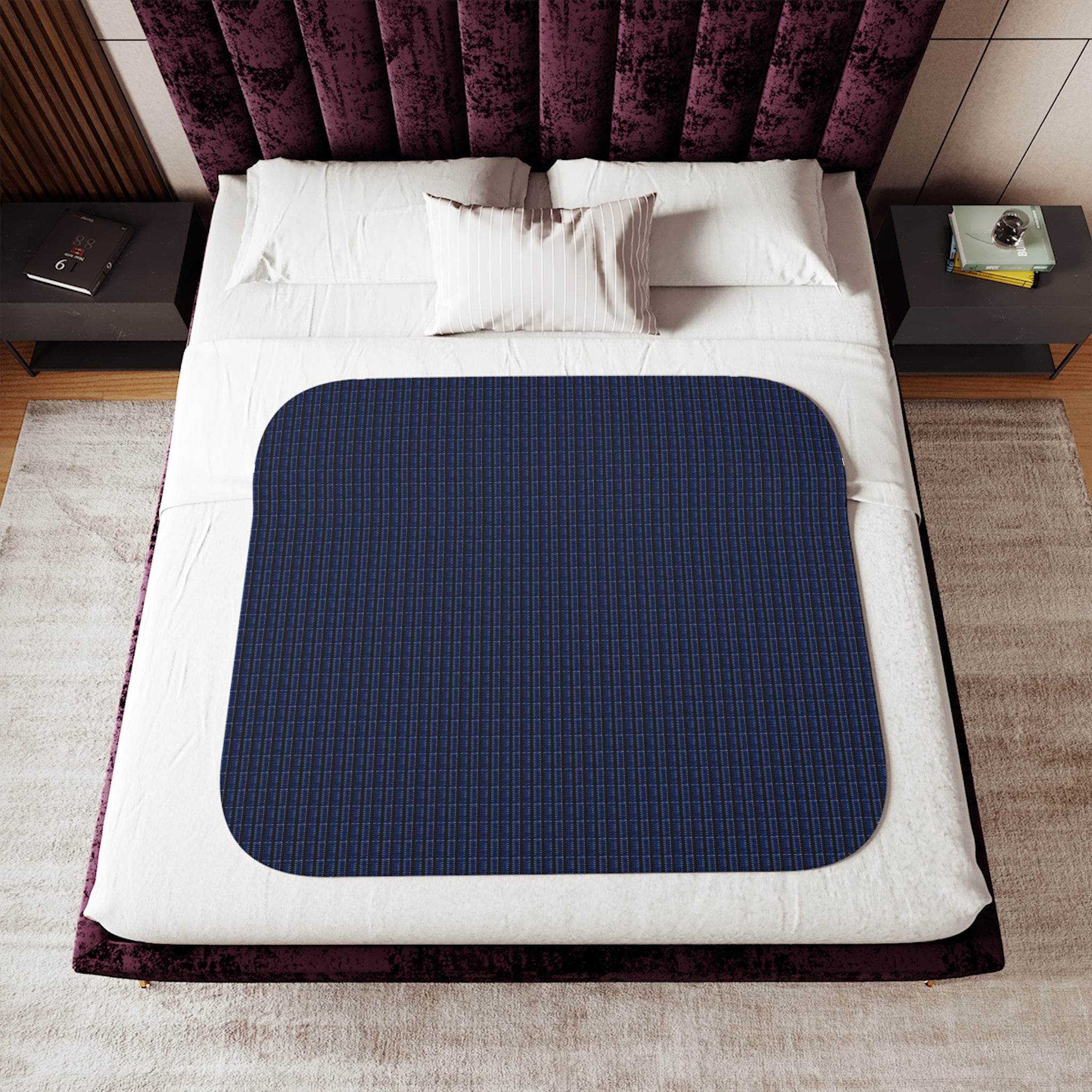"Mississippi Midnight: Lovely Banjo Blues" Sherpa Blanket – Cozy Reversible Fleece Throw (Navy Woven / Cream Sherpa)
