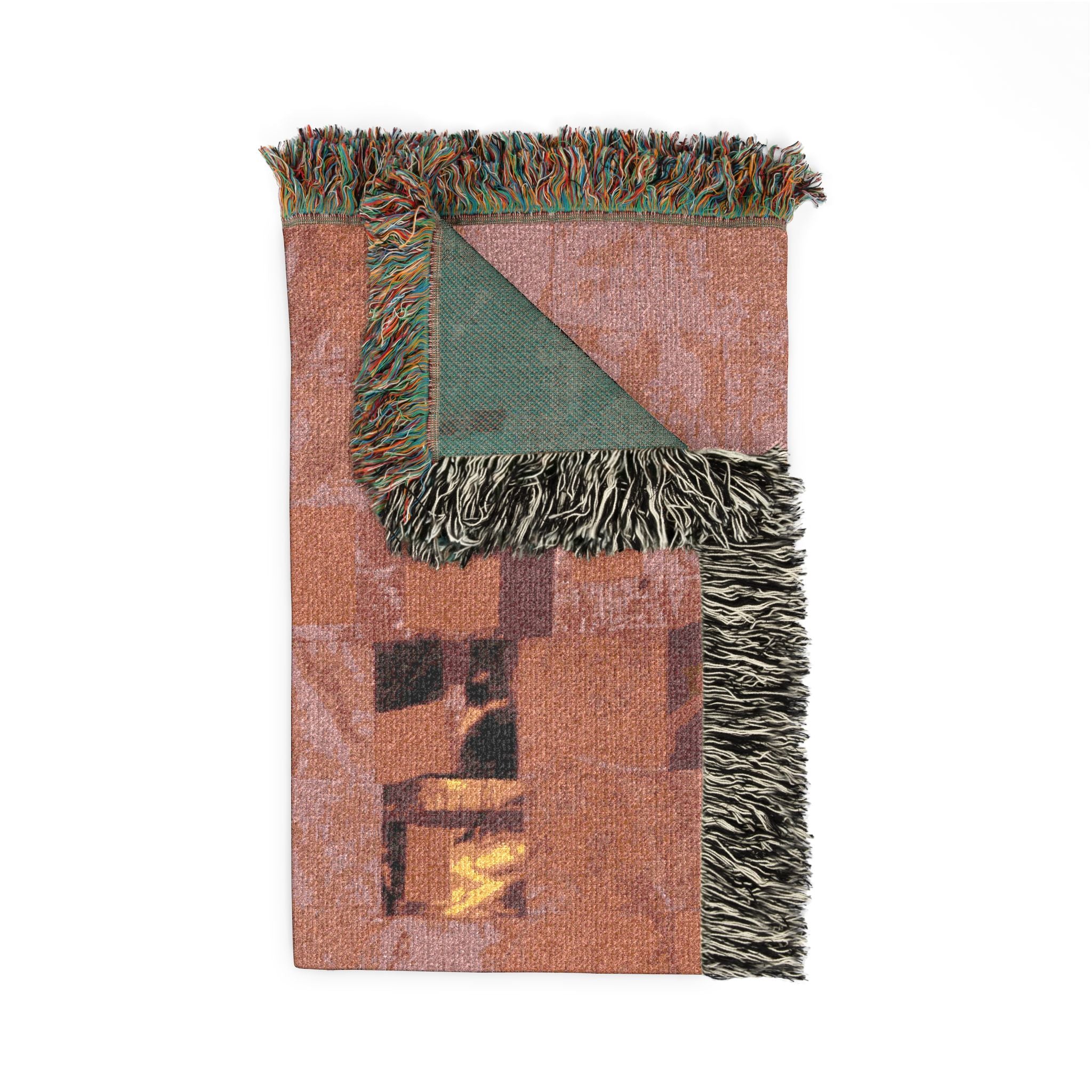 "Lela Lela" Pink, Orange, and Yellow Quilted Textile, Woven Blanket — Abstract Geometric Throw Blanket, Modern Retro Patchwork Design