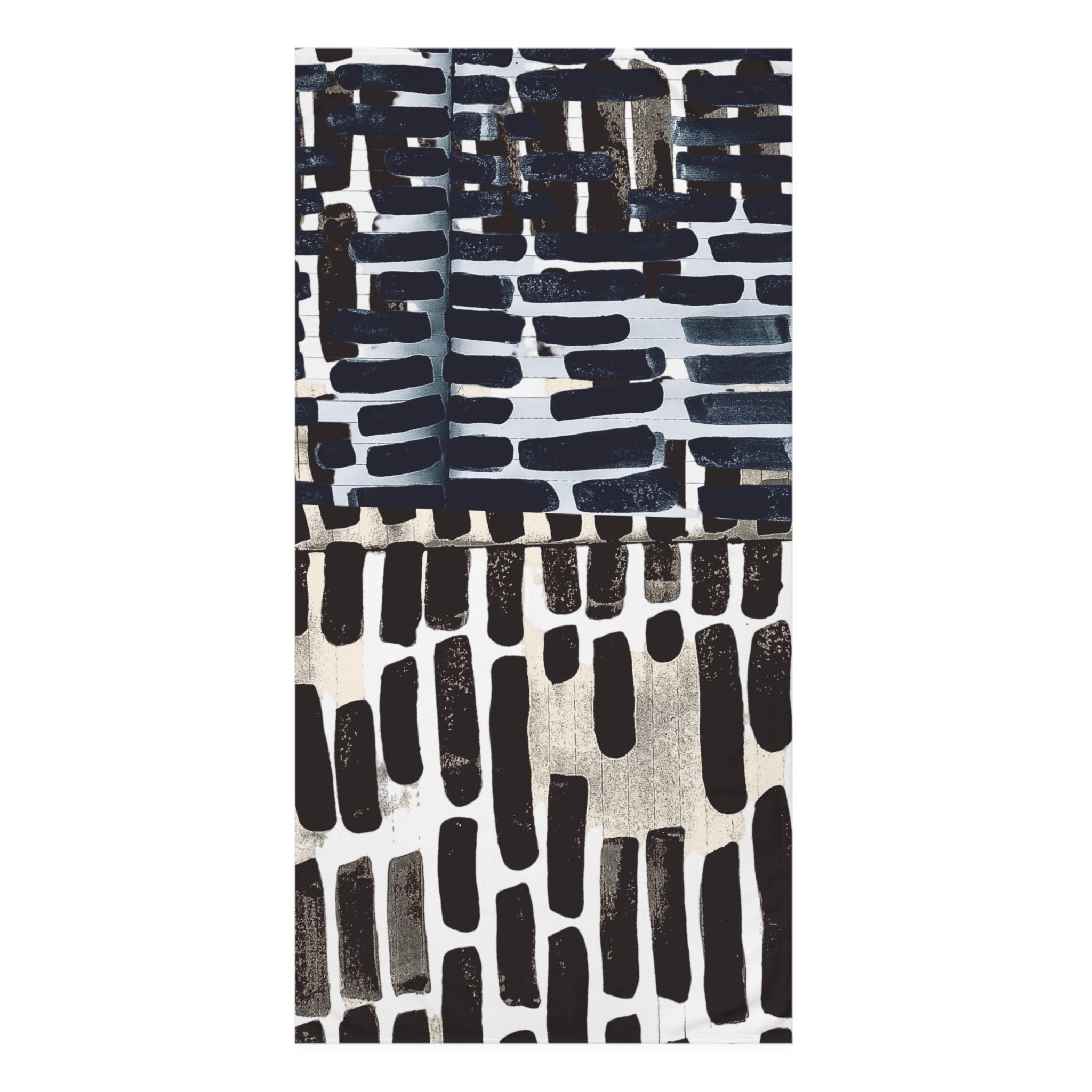 "Only My Notebook Knows How I Feel, My Heart Is On Every Page" Abstract Brushstroke Cotton Towel — Modern Navy & Black Bath or Beach Towel