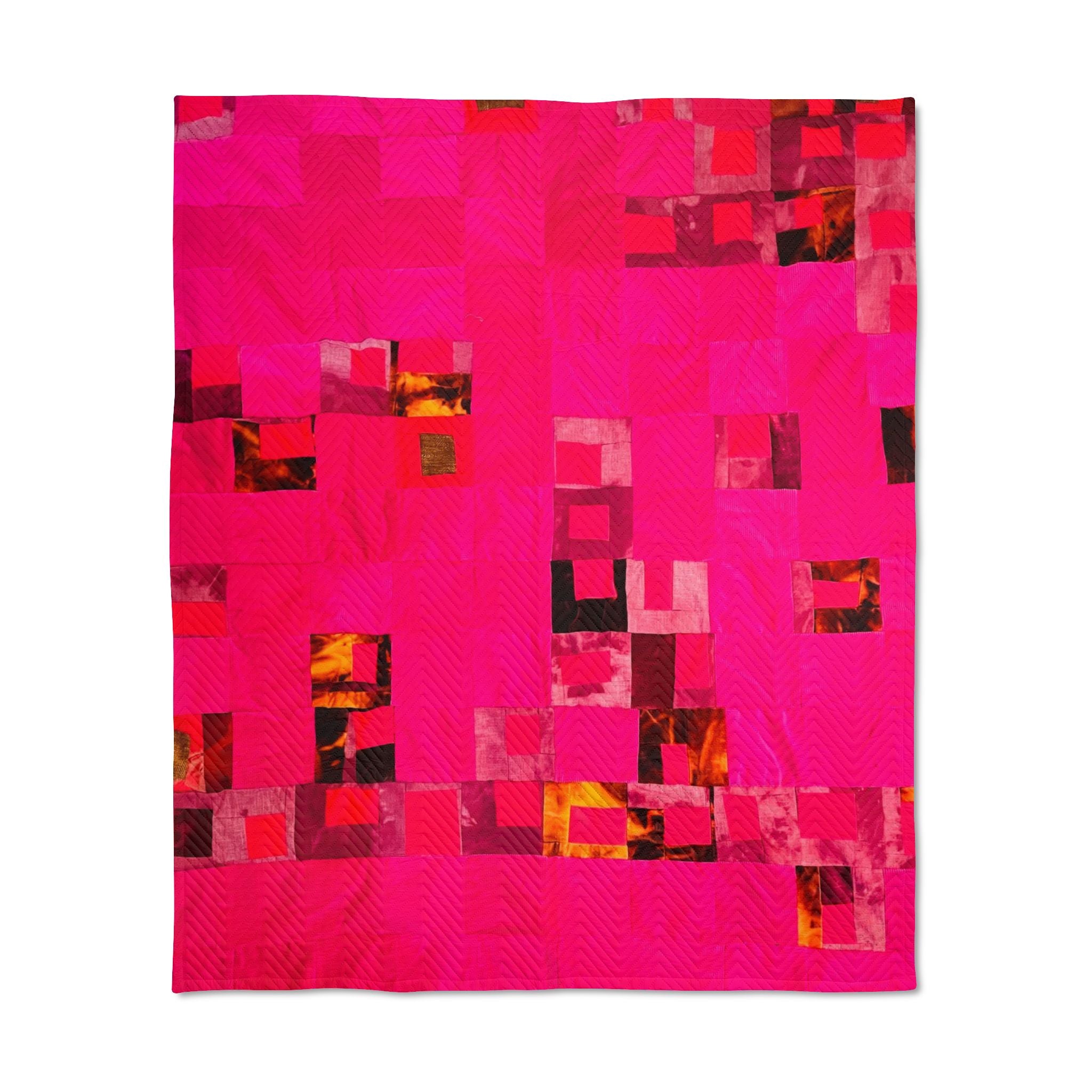 "Lela Lela" Quilted Throw Blanket — Vibrant Pink Geometric Patchwork Throw