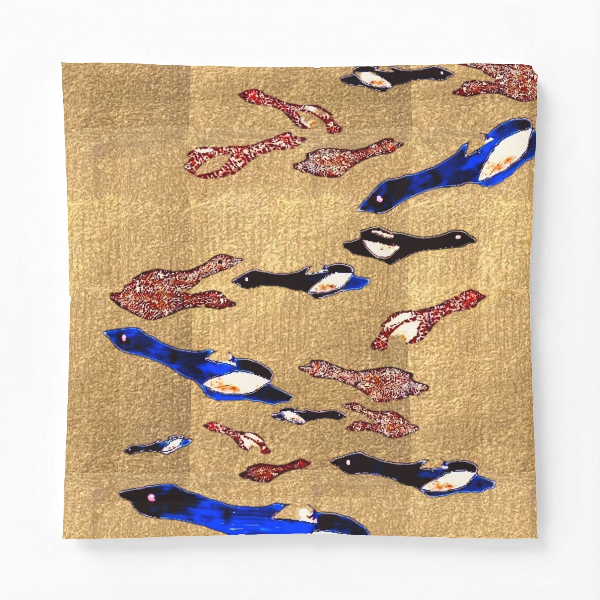 "Fly Me to the Moon" Bird Flock Cotton Comforter – Vintage Gold Blue Waterfowl Throw