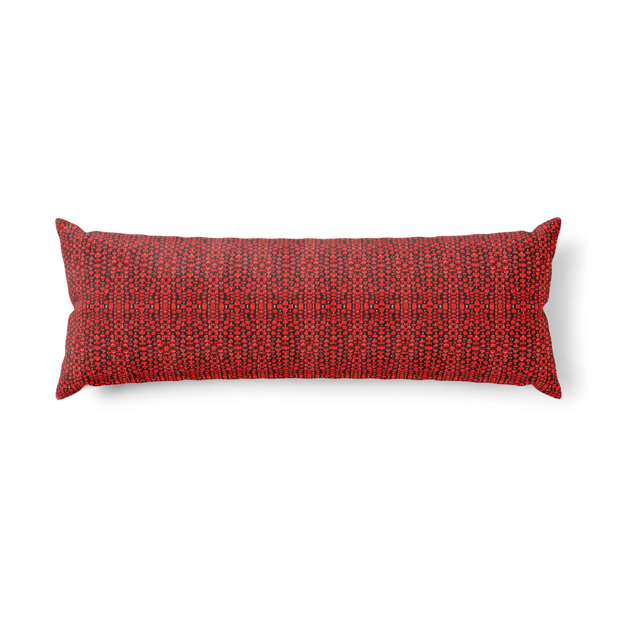 "Japanese Cherry Blossom" Red Knit Textural Print Body Pillow — Cozy Lumbar Decorative Pillow