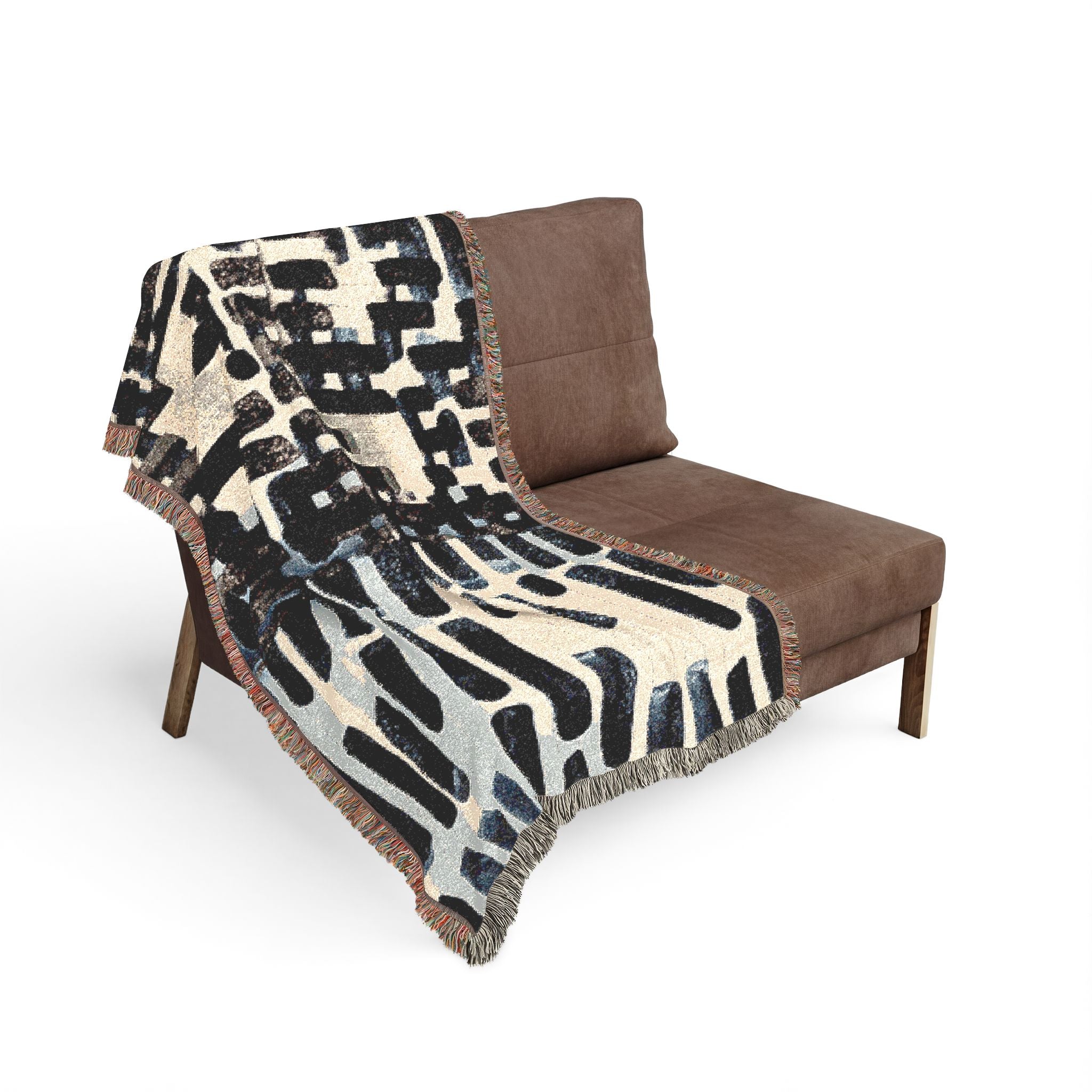 "Only My Notebook Knows How I Feel, My Heart Is On Every Page" Abstract Geometric Woven Blanket — Modern Black & Ivory Throw for Living Room
