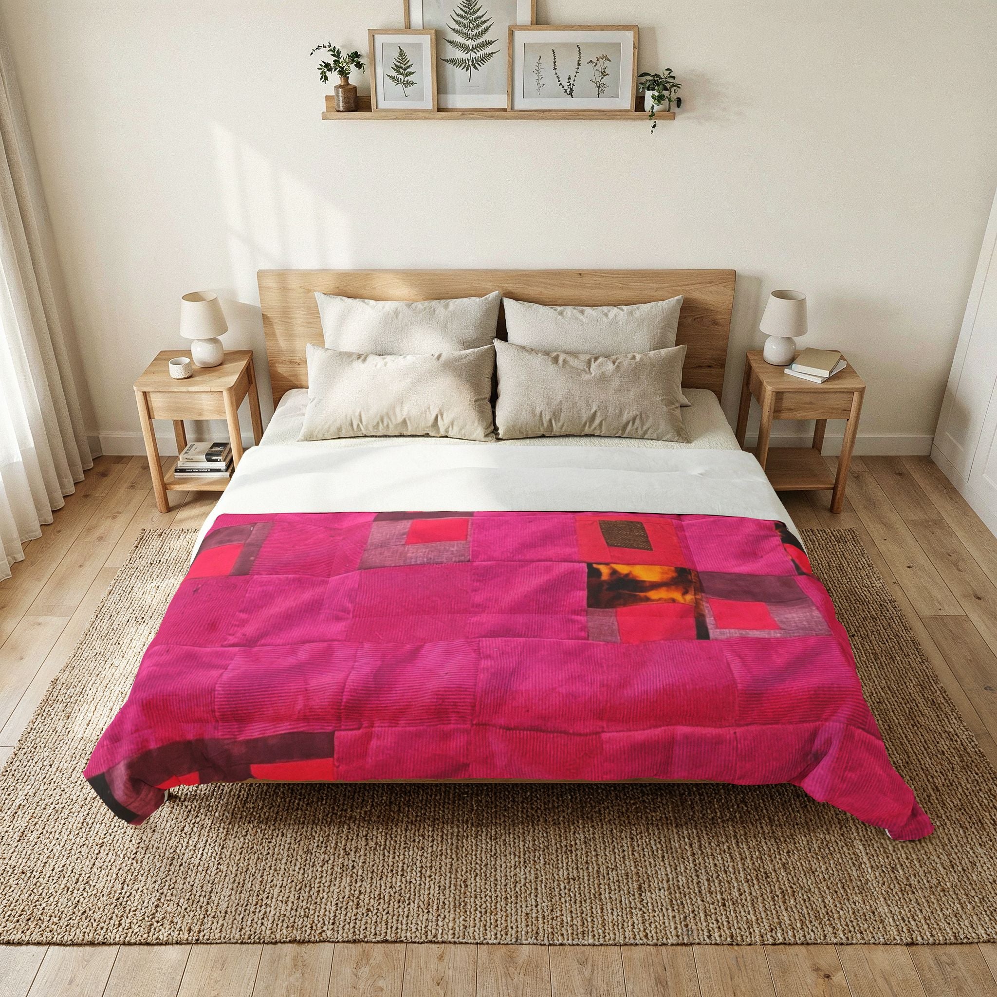 "Lela" Pink Geometric Cotton Comforter – Modern Patchwork Throw for Bedroom
