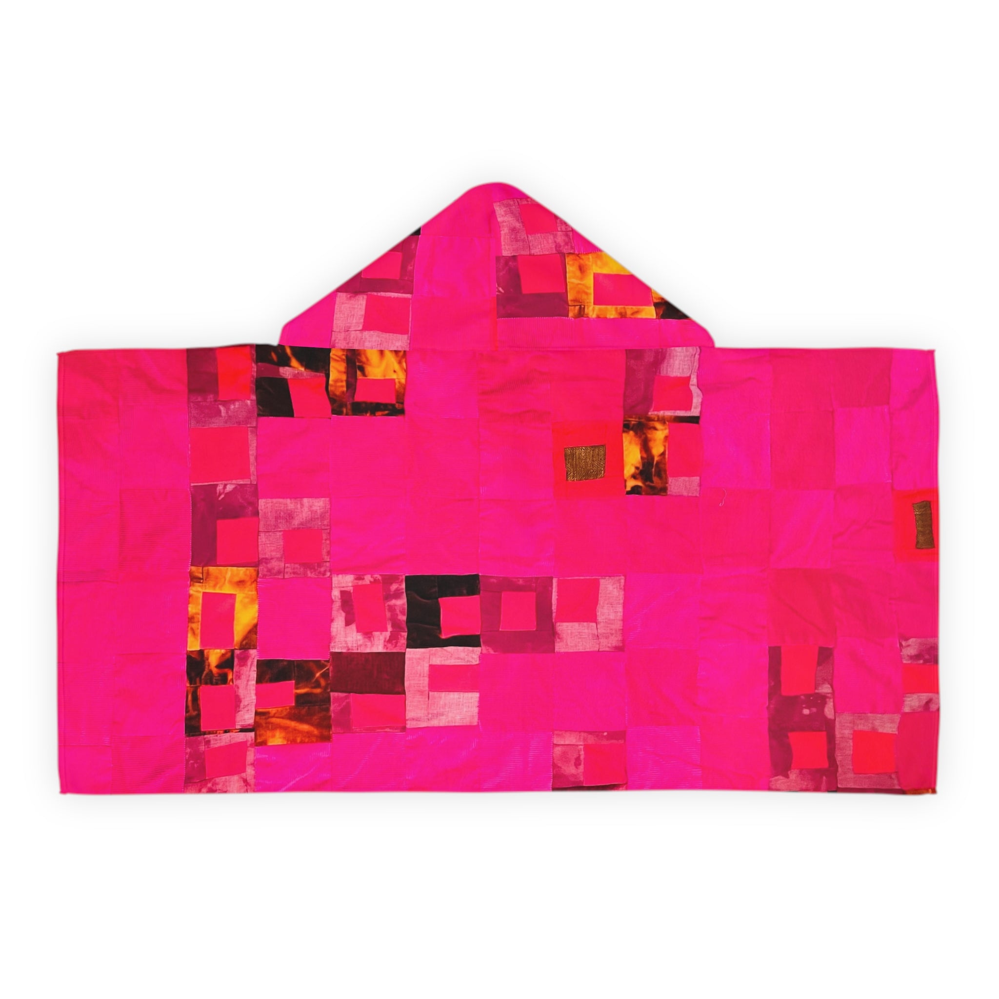 "Lela Lela" Kids Hooded Beach Towel – Bright Pink Geometric Patchwork