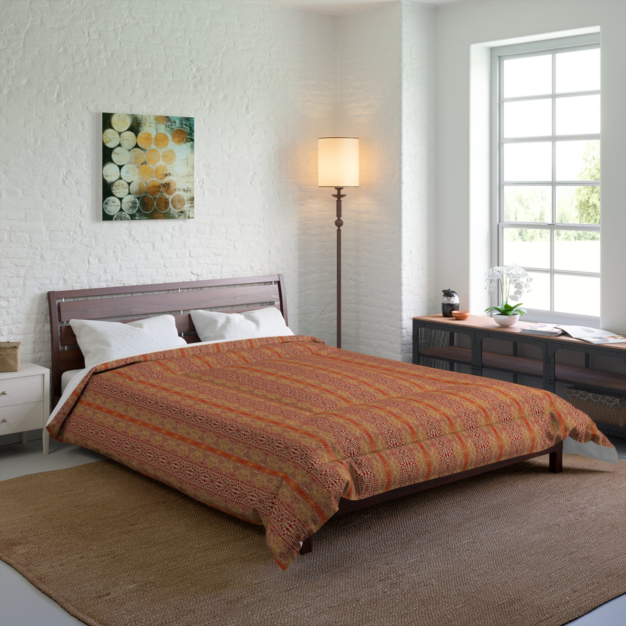 "Queen Mother" Boho Stripe Comforter - Rust Orange Vintage Pattern