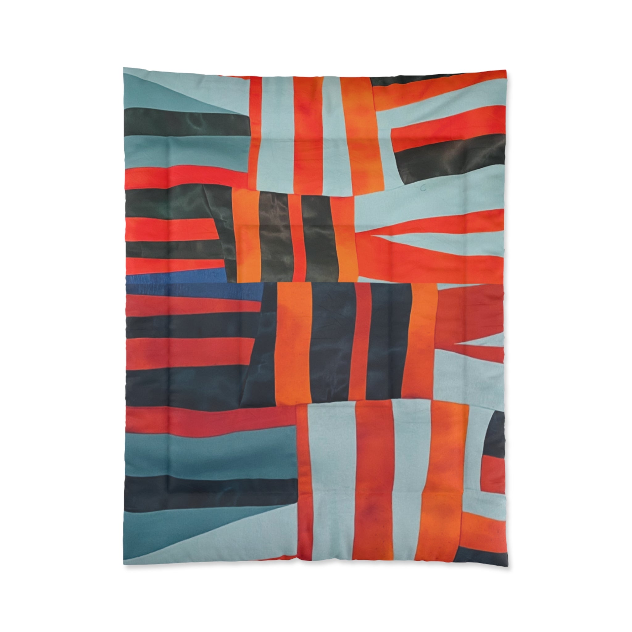 "Samuel" Abstract Geometric Stripe Comforter – Bold Red, Navy & Teal Modern Bedding