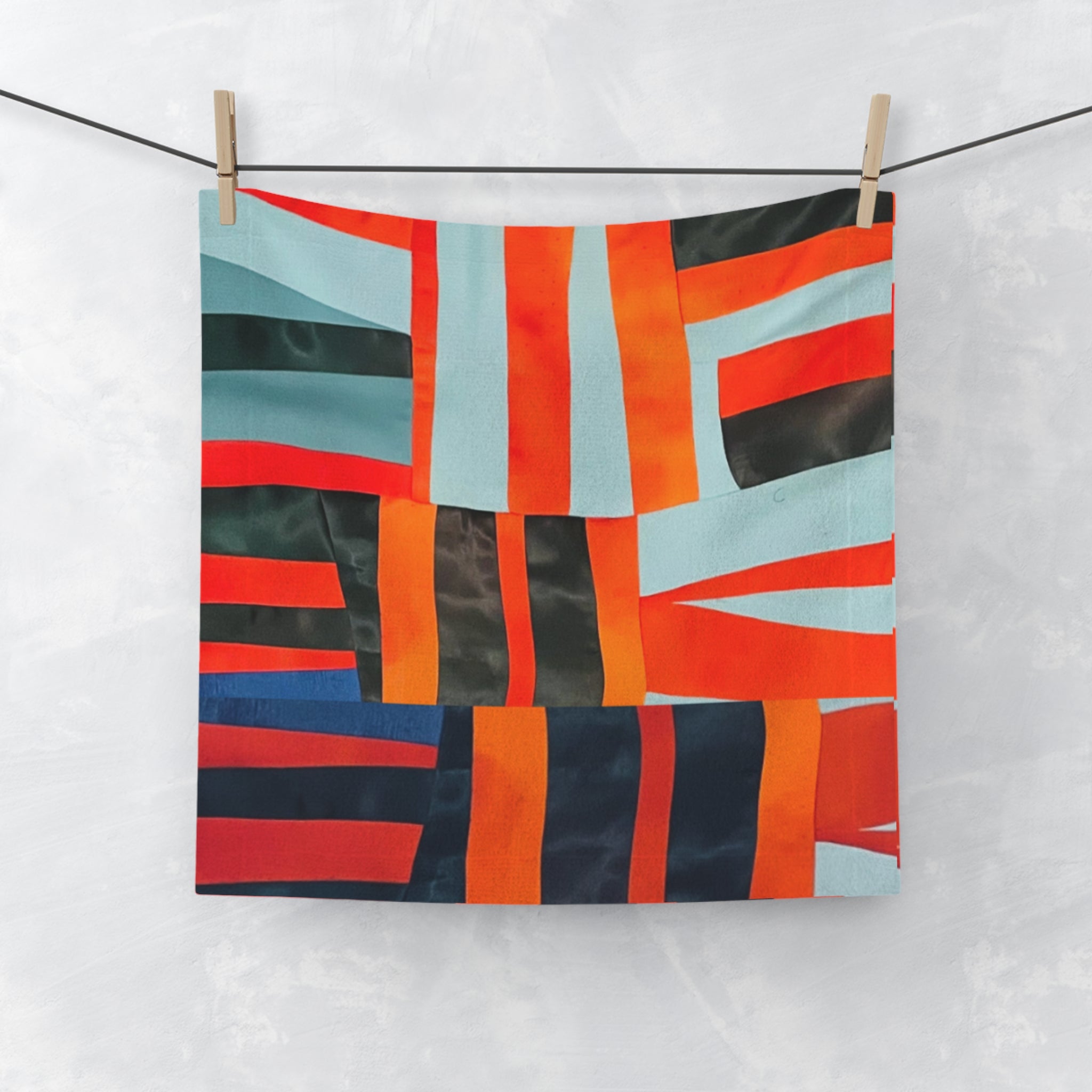 "Samuel" Modern Geometric Face Towel — Bold Orange & Navy Stripe Design