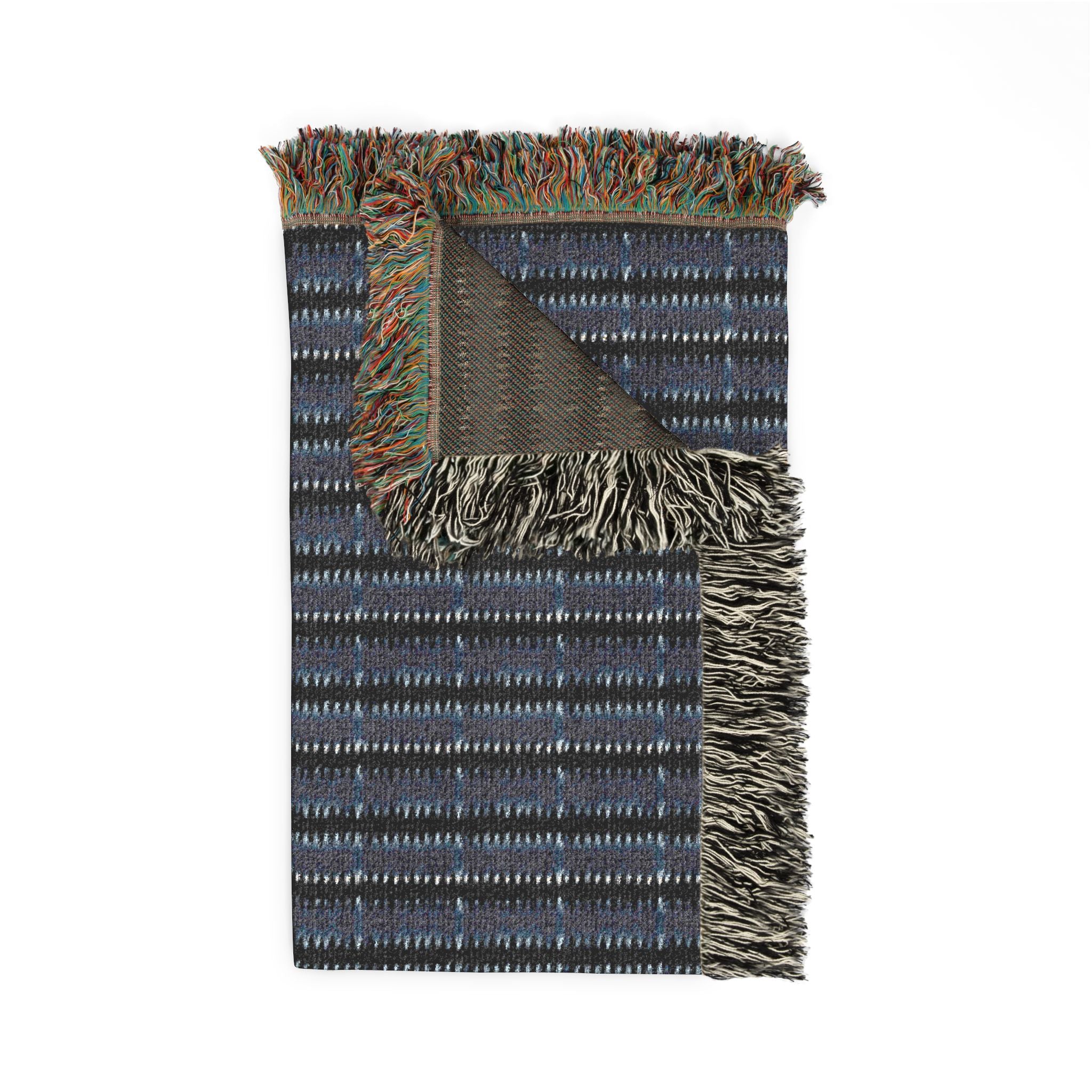 "Mississippi Midnight: Lovely Banjo Blues" Black and Navy Blue Plaid Nightfall Woven Blanket — Cozy Blue Tartan Throw for Living Room & Gift