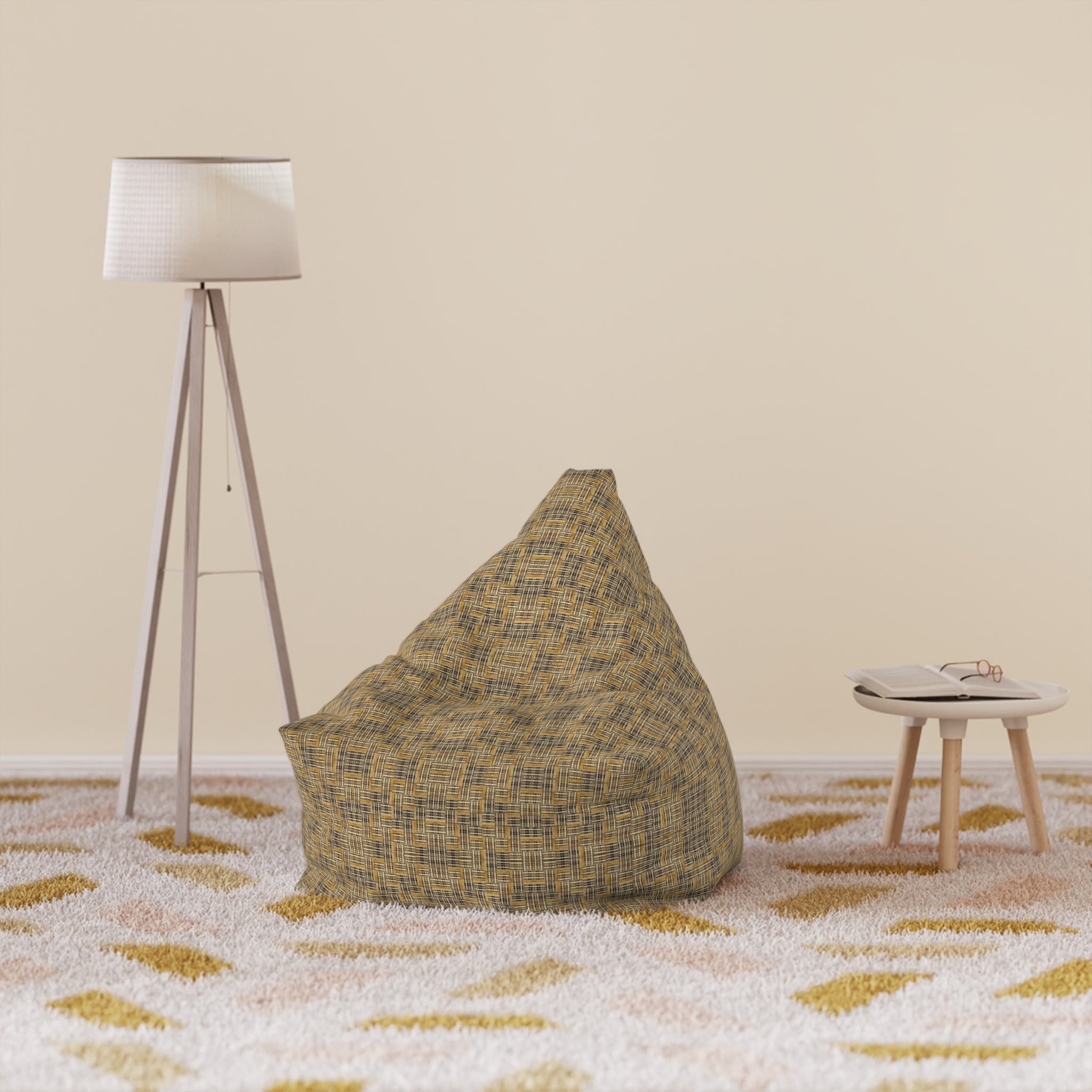 "All Things Fall Apart" Textured Mustard Woven Bean Bag Cover — Cozy Modern Accent for Living Rooms & Kids’ Rooms