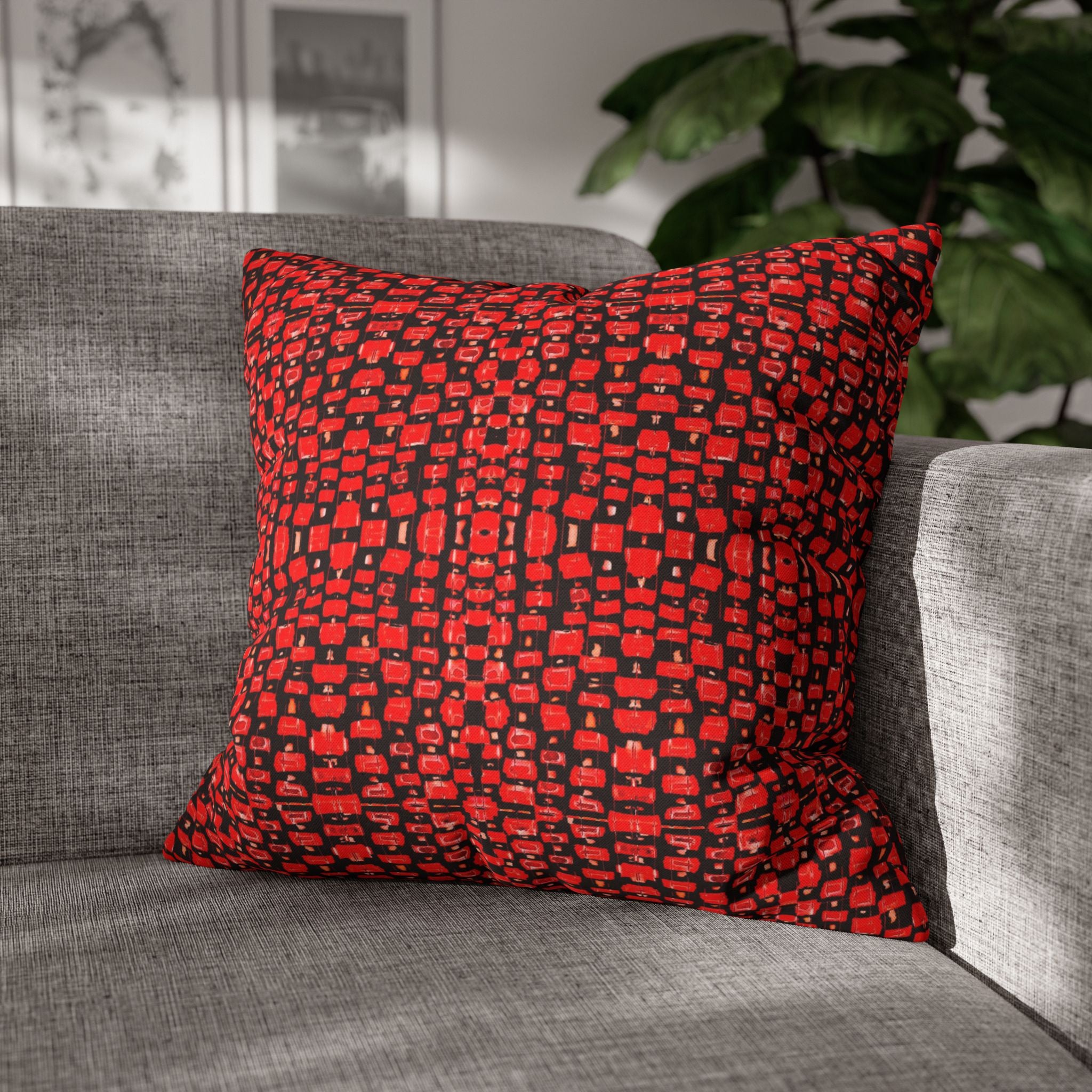 "Japanese Cherry Blossom" Red and Black Reptile Print Mosaic Decorative Pillowcase