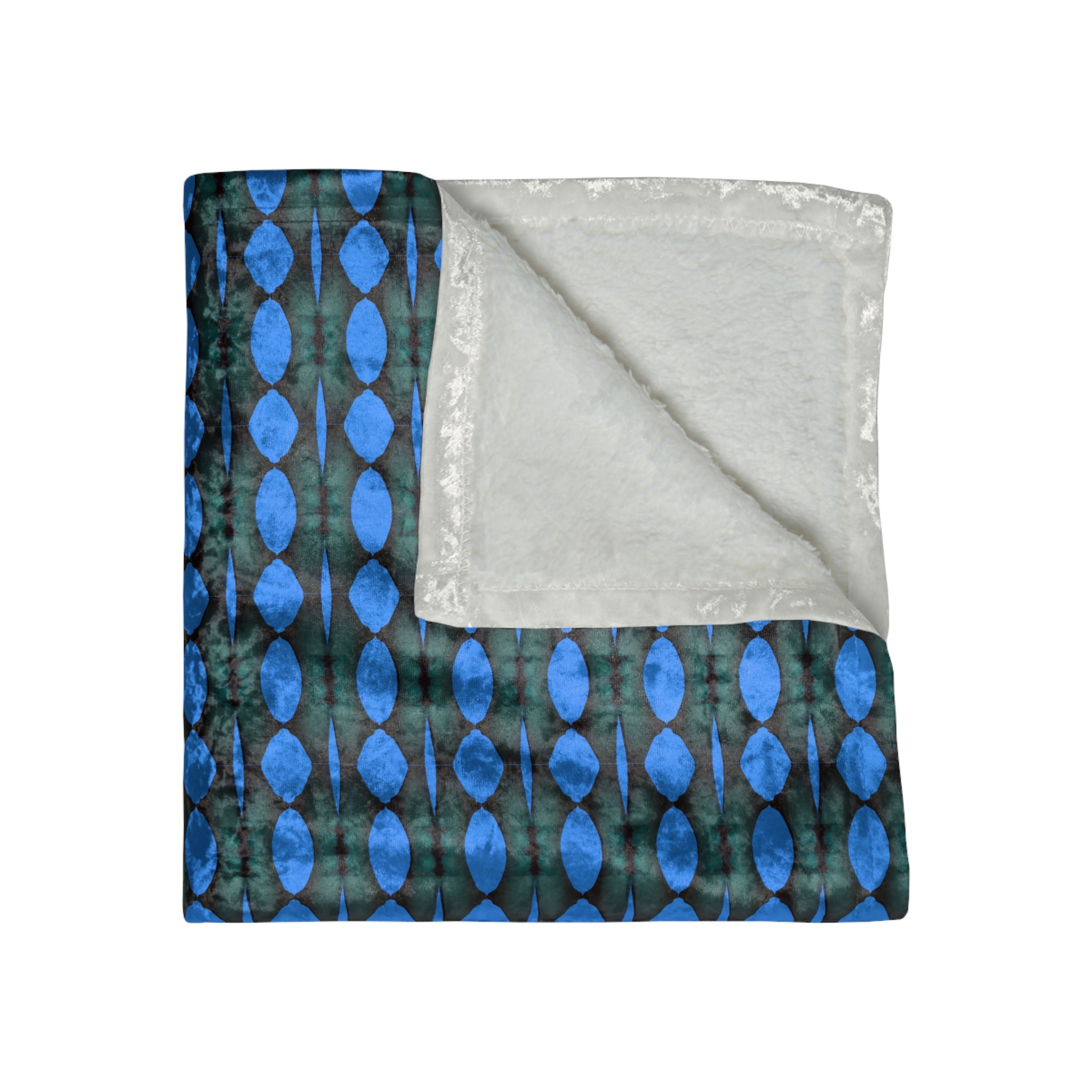 “Where Are We Going?” Crushed Velvet Blanket — Blue Teardrop Geometric Throw