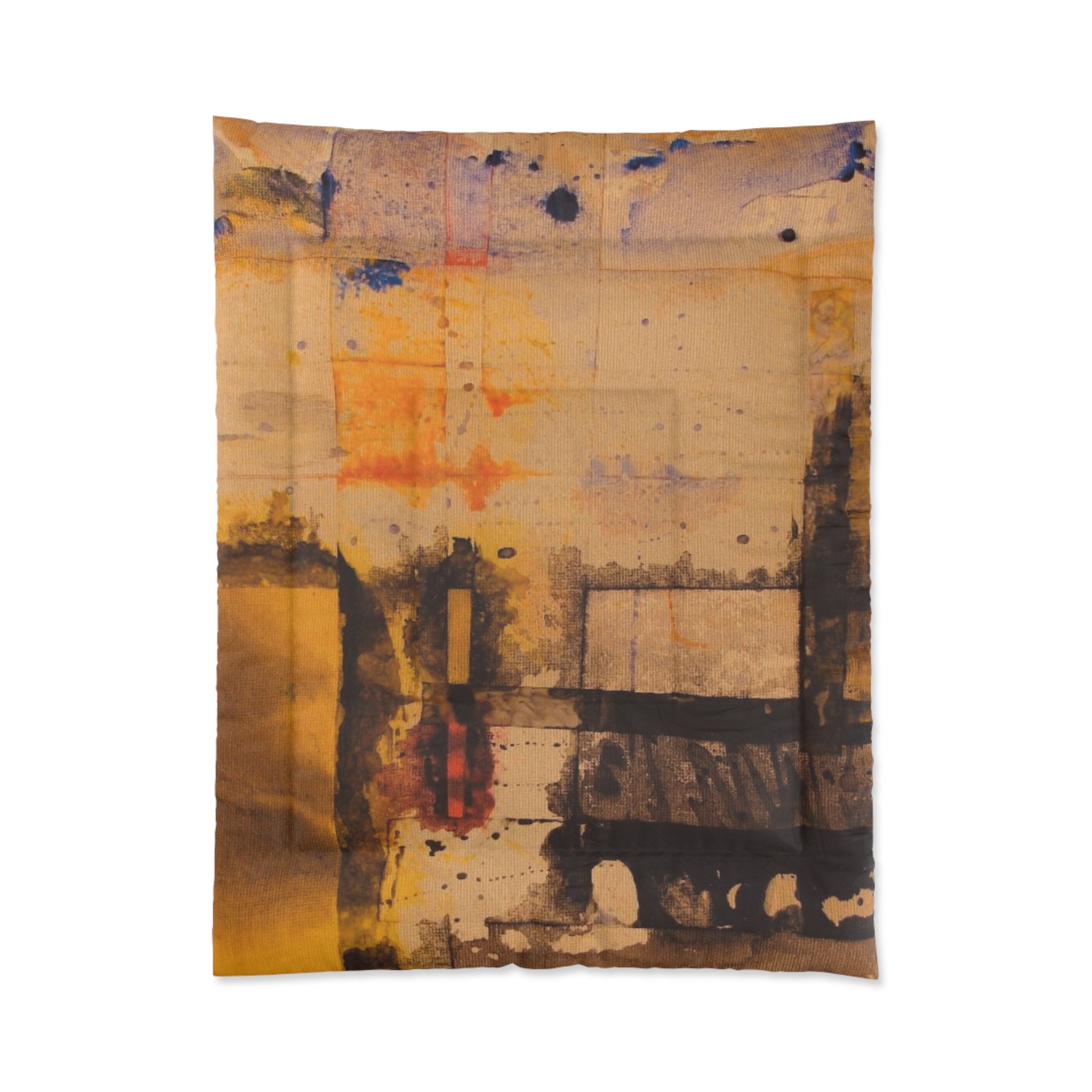 "Dance in the Rain" Abstract Ochre Art Comforter – Warm Yellow Modern Bedding