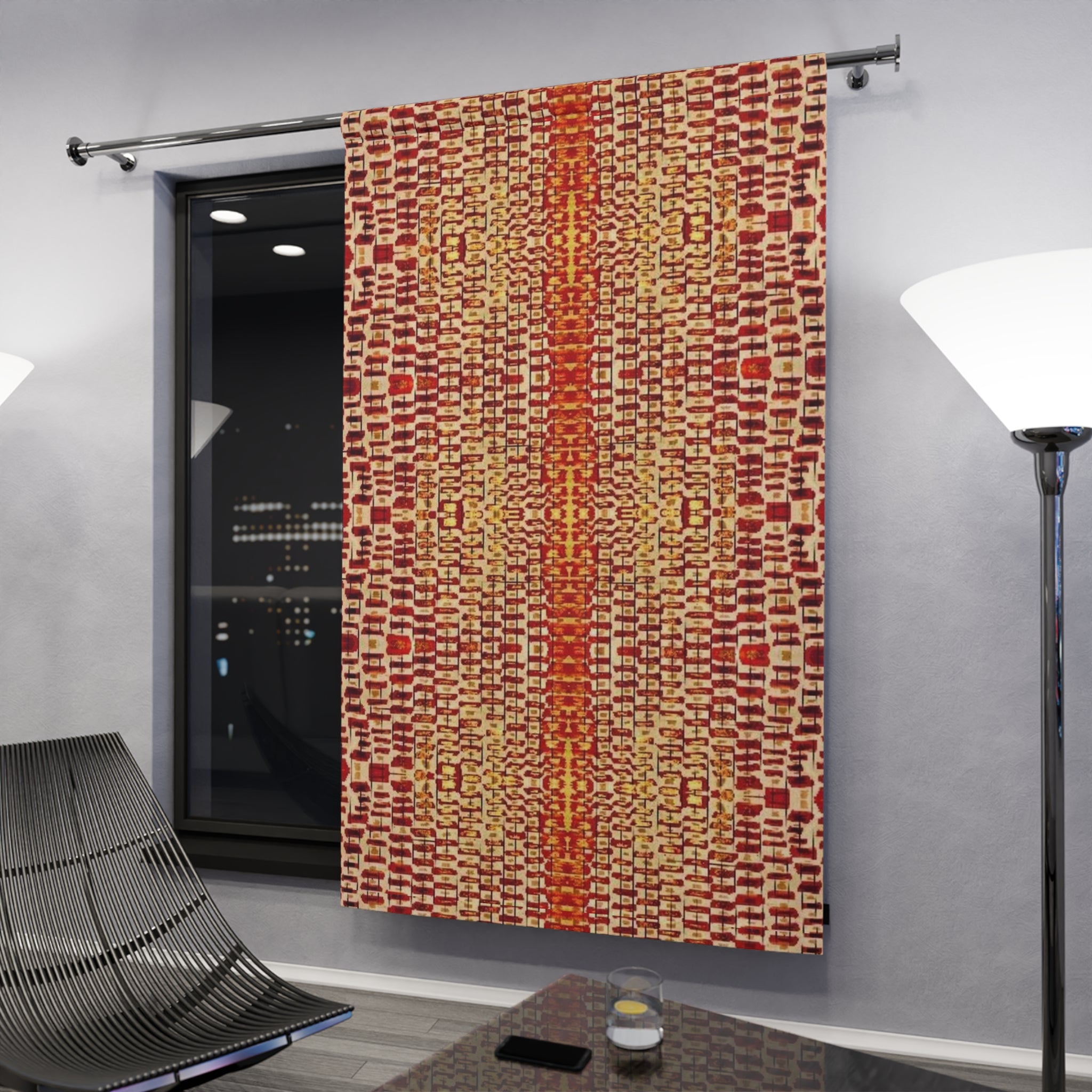 "Queen Mother" Rust Orange Geometric Curtain Panel — Modern Boho Window Curtain (1 Piece)