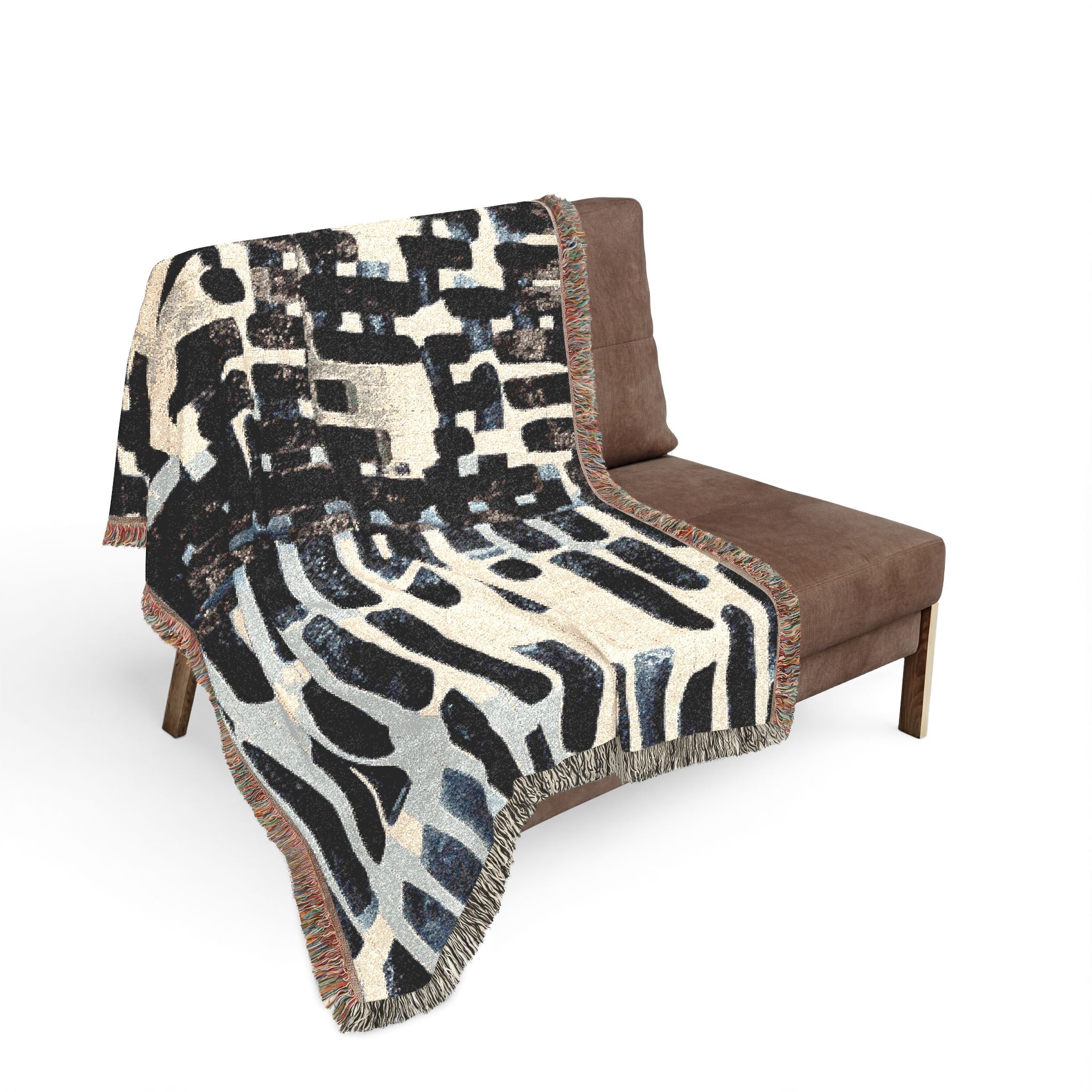 "Only My Notebook Knows How I Feel, My Heart Is On Every Page" Abstract Geometric Woven Blanket — Modern Black & Ivory Throw for Living Room