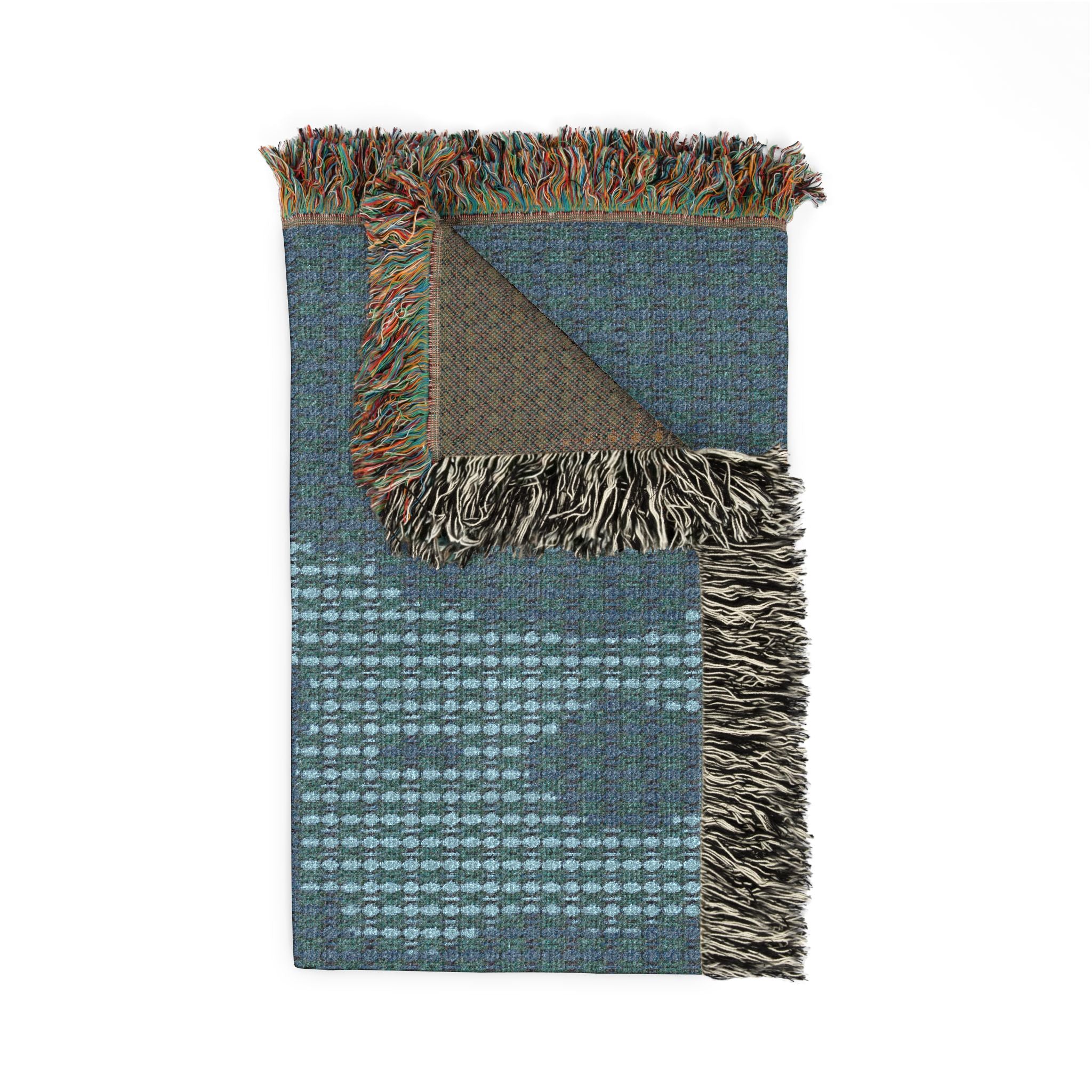 "Where Are We Going?" Woven Textile, Blue and Green Blanket
