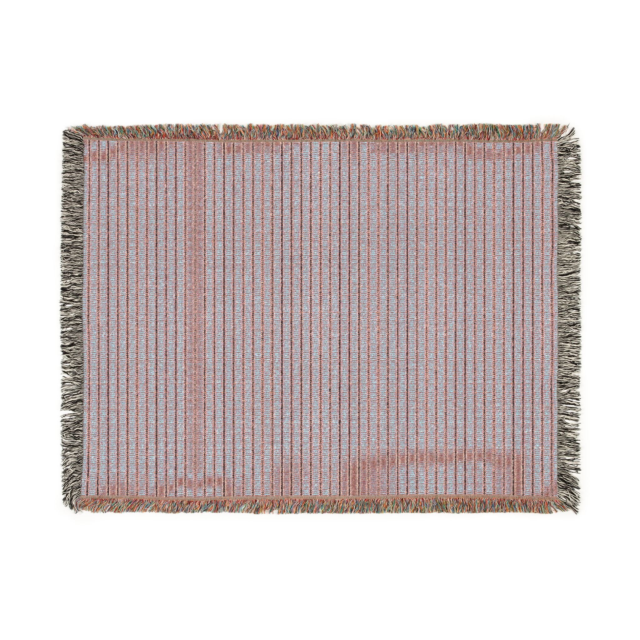 "The Nike of Samothrace" Coral, Grey, Blue Striped Woven Throw Blanket — Cozy Fringe Accent for Living Room & Bedroom