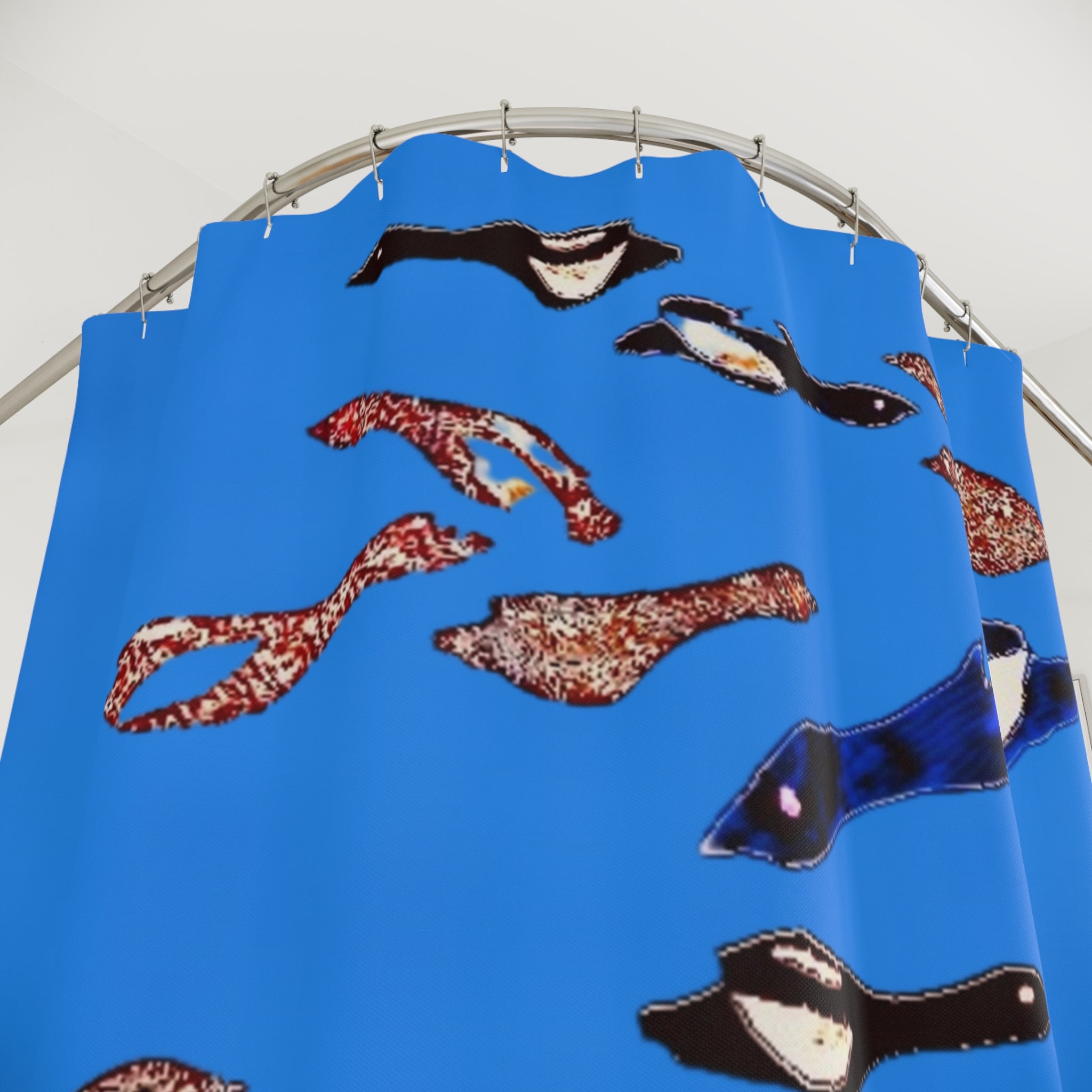 "Fly Me to the Moon" Ocean Penguin Shower Curtain - Blue School of Penguins Bathroom Decor