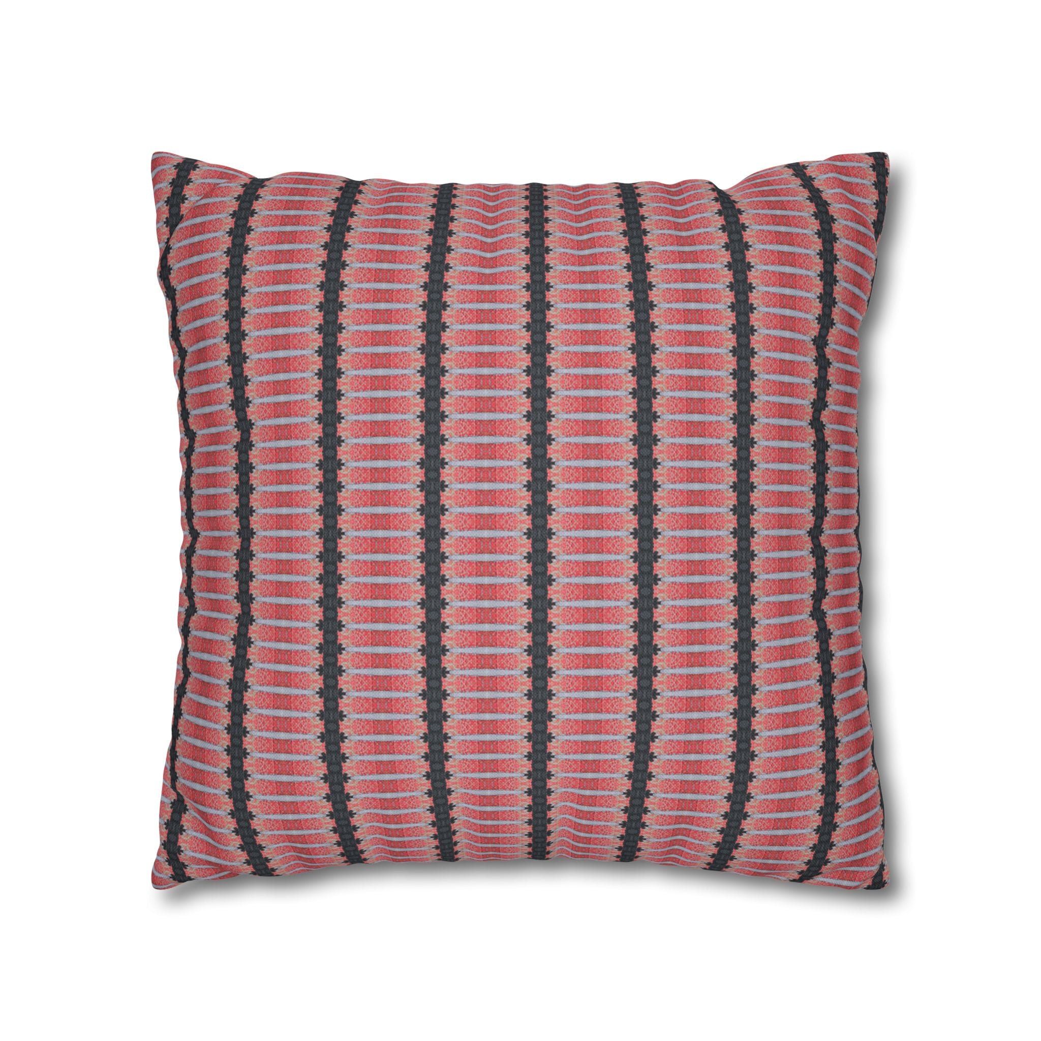 "The Nike of Samothrace" Pink Black Striped Decorative Pillowcase — Modern Boho Square Cushion Cover