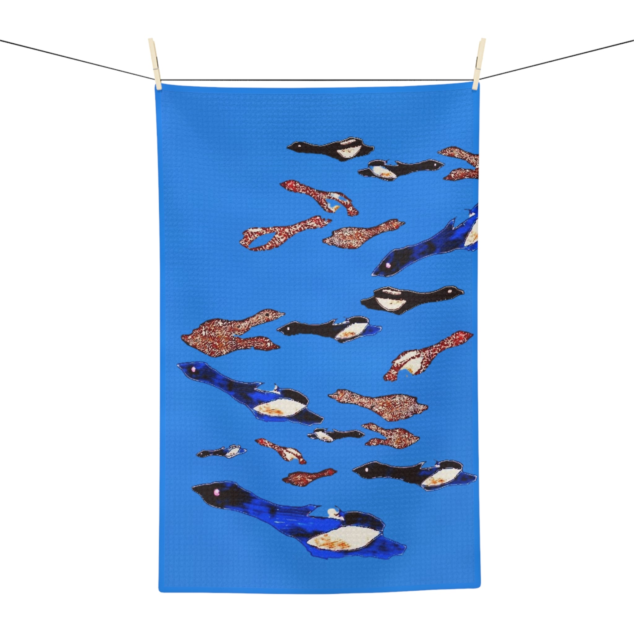 "Fly Me to the Moon" Koi Pond Microfiber Tea Towel — Blue Koi Fish Kitchen Towel