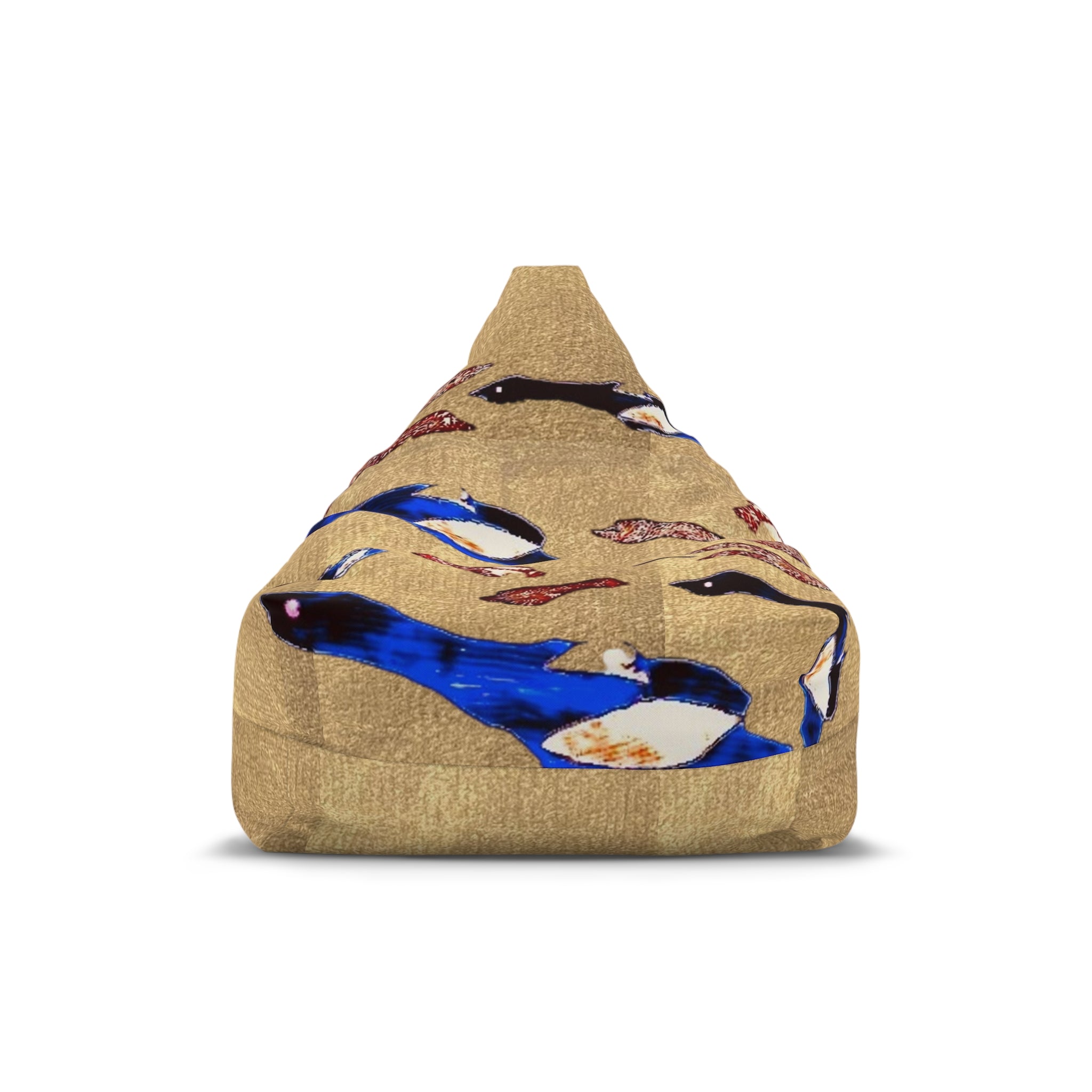 "Fly Me to the Moon" Bean Bag Cover — Blue Birds In Flight, Gold and Bronze Pattern Slipcover for Kids Room & Nursery