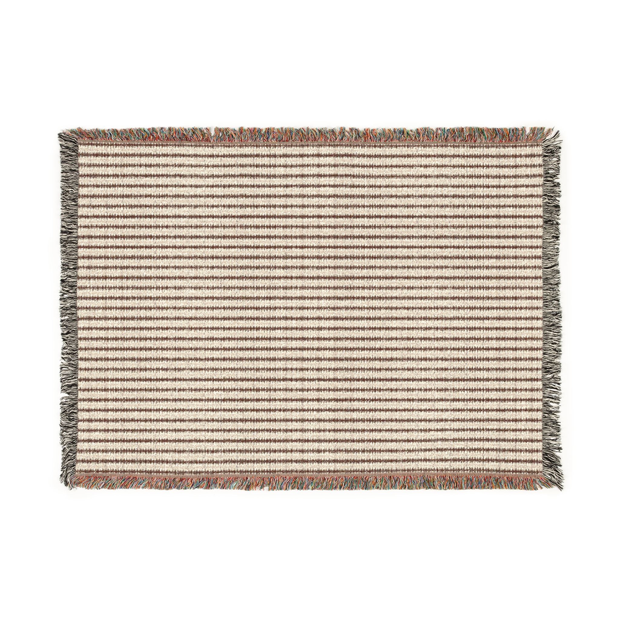 "Mississippi Morning" Brown and Beige Striped Textile Woven Blanket — Cozy Neutral Throw with Fringe (Indoor/Outdoor)