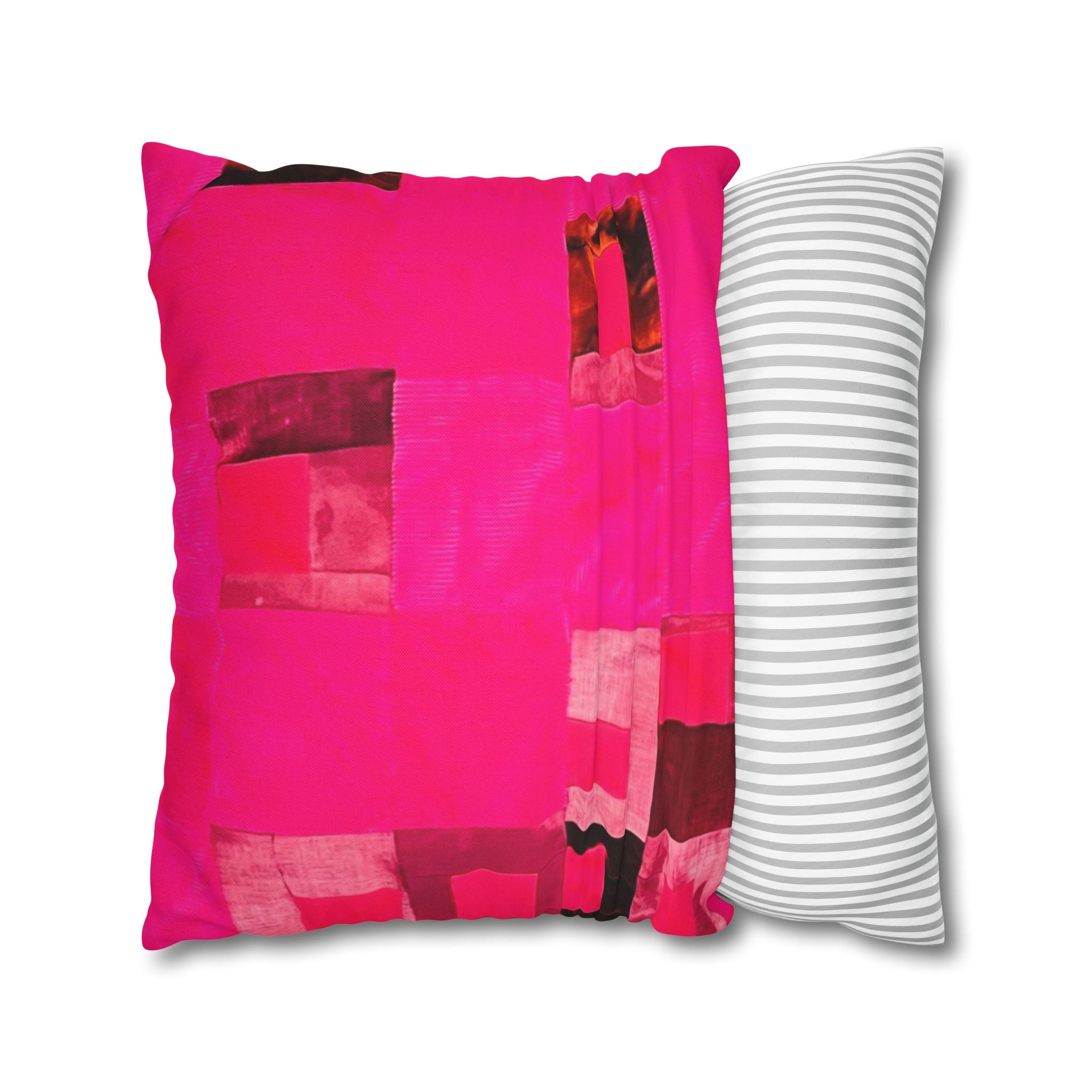 "Lela Lela" Hot Pink Abstract Square Pillowcase — Modern Geometric Decorative Throw Pillow