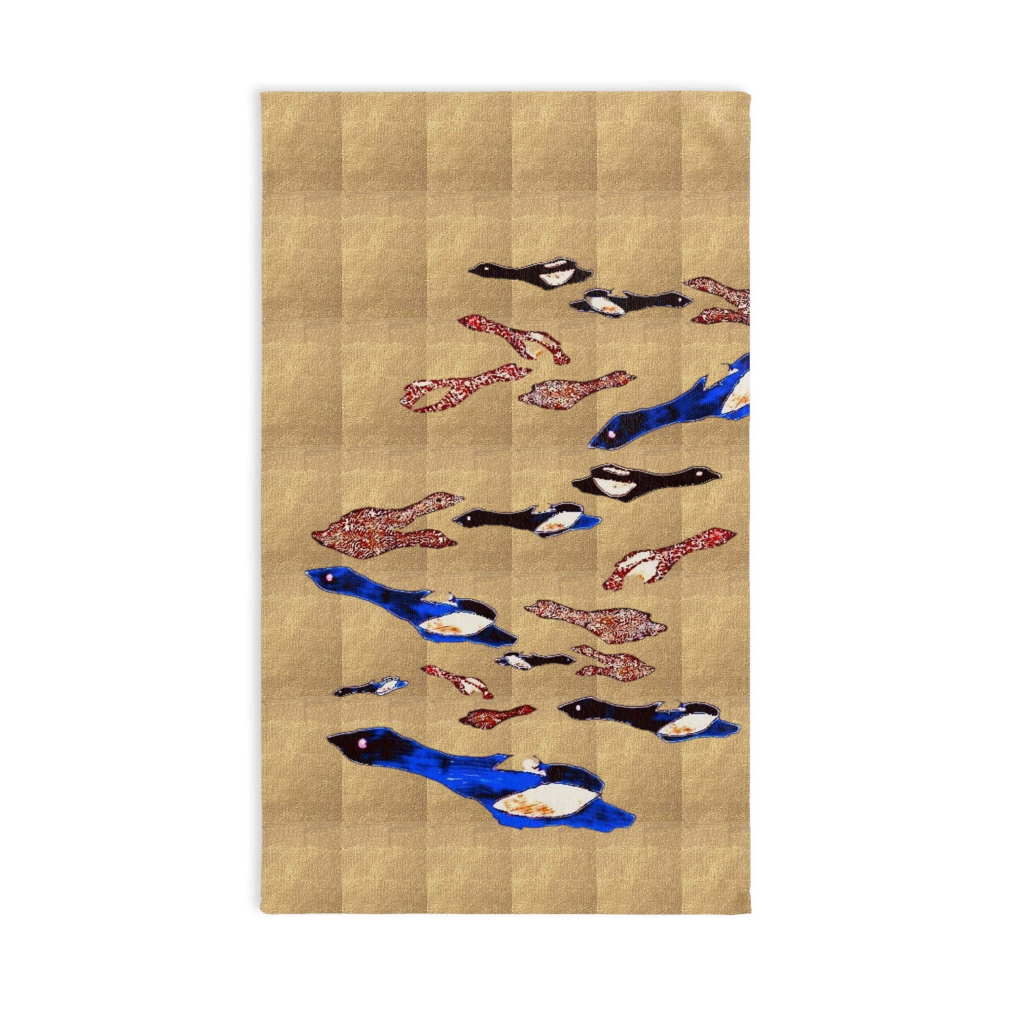 "Fly Me to the Moon" Flock Hand Towel — Blue, Gold, and Brown Waterfowl Kitchen Towel