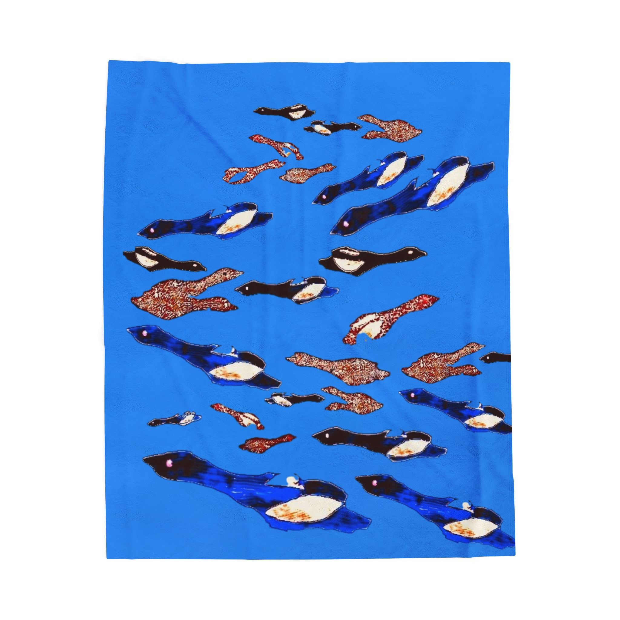 "Fly Me to the Moon" Cerulean Birdies - Flock Plush Blanket —  Velveteen Throw