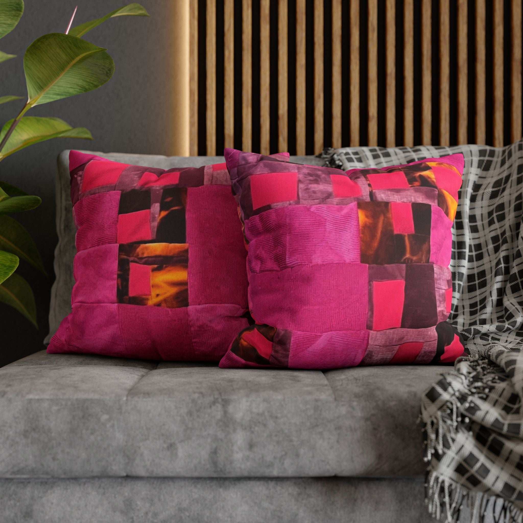 "Lela" Pink Patchwork Decorative Pillow – Vibrant Abstract Throw Pillow for Living Room, Bedroom & Boho Decor