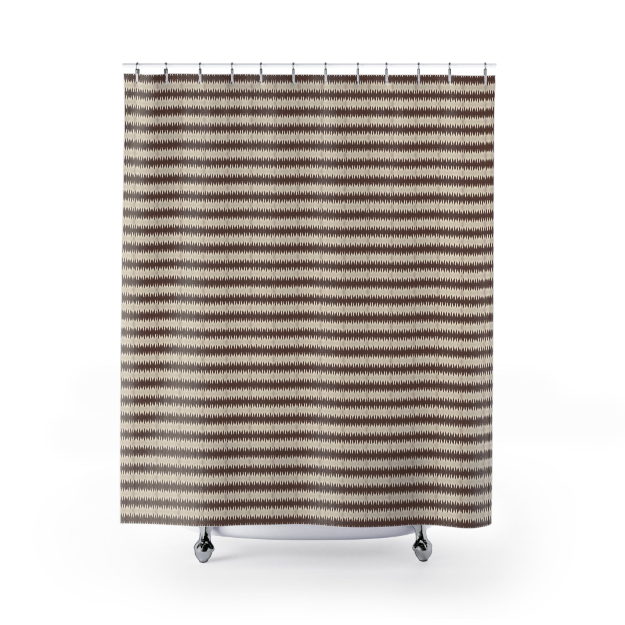 "Mississippi Morning" Boho Brown Ikat Stripe Shower Curtain – Neutral Tribal Bathroom Decor