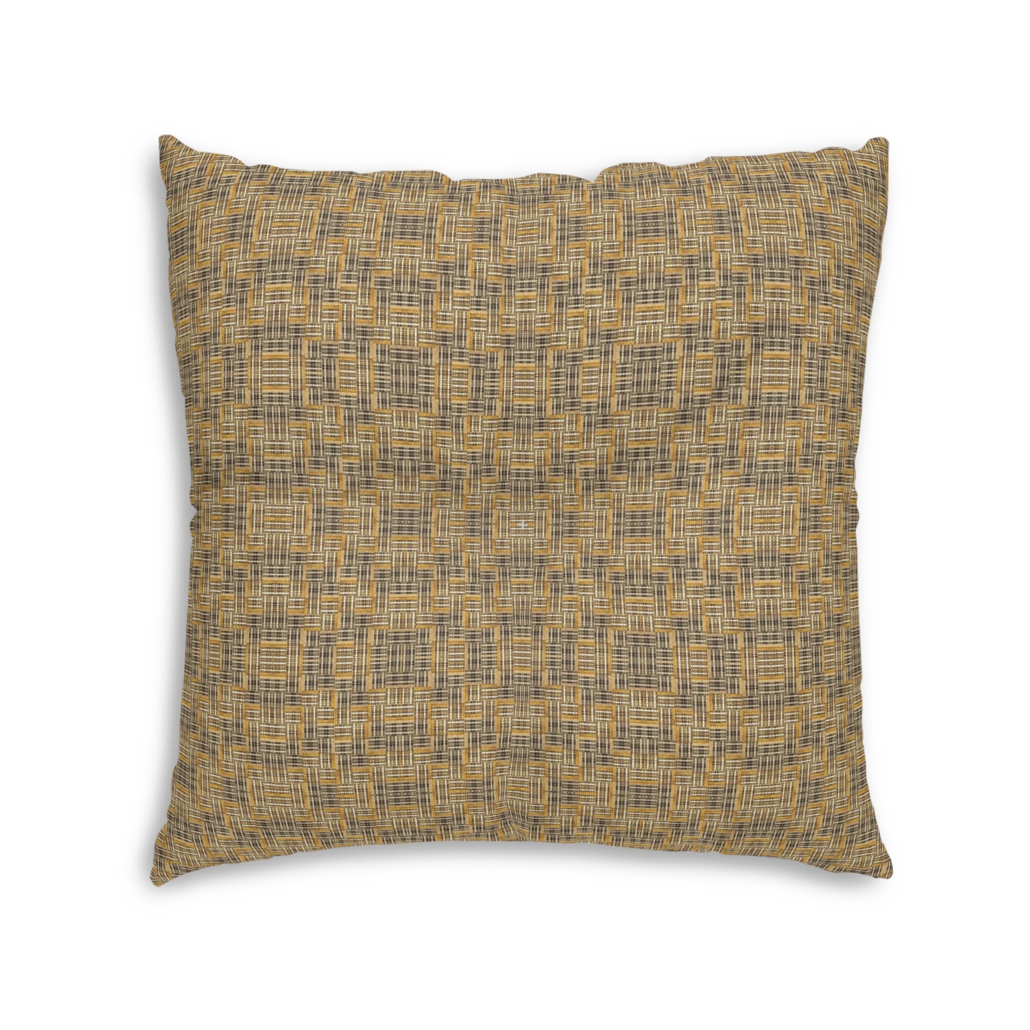 "All Things Fall Apart" Woven Mustard Tufted Floor Pillow — Square Decorative Cushion