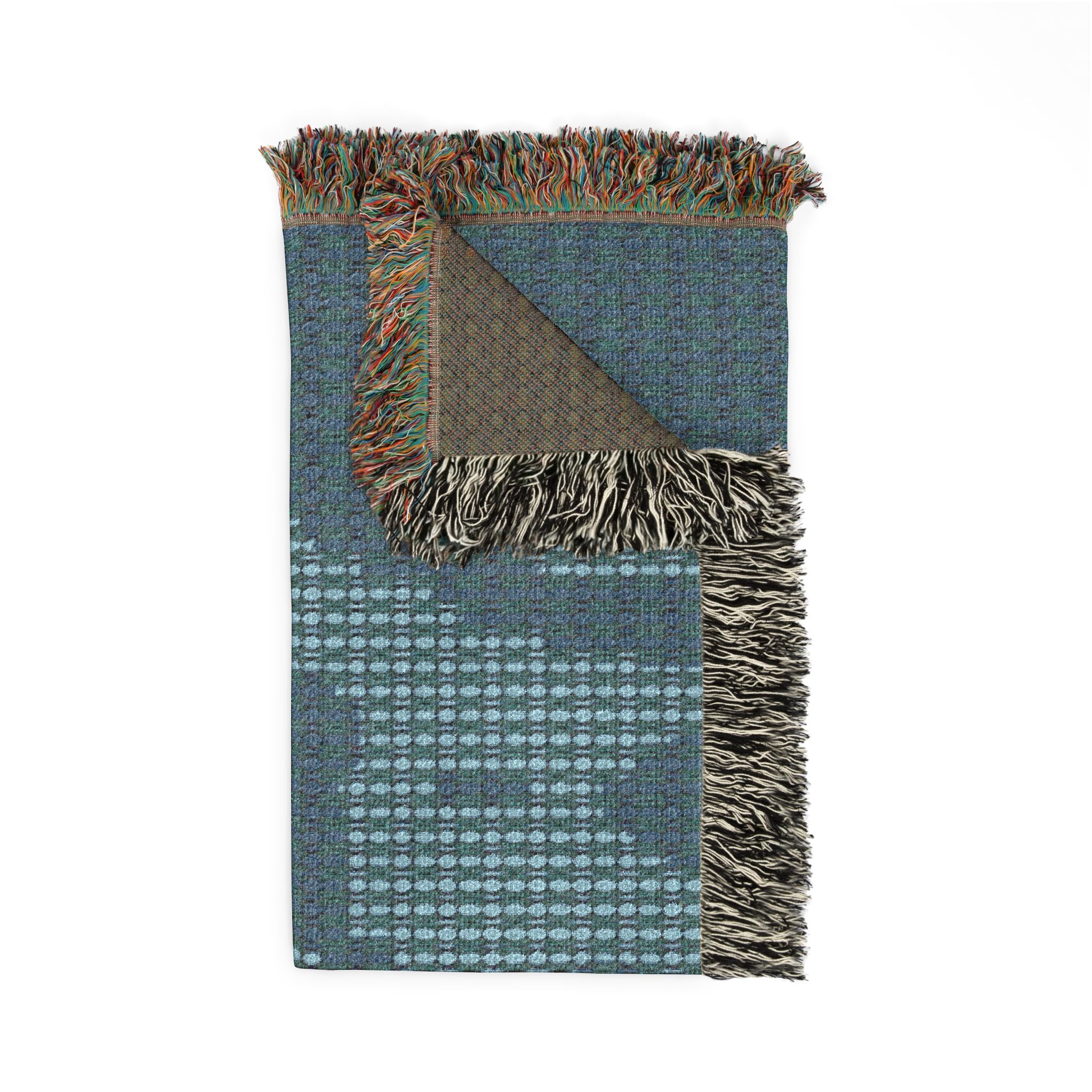 "Where Are We Going?" Woven Textile, Blue and Green Blanket