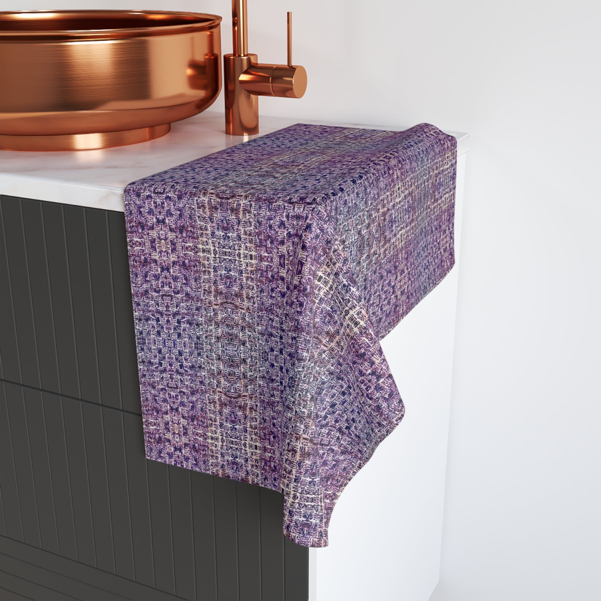 "Pauline, My Love" Purple Mosaic Hand Towel – Textured Geometric Pattern, Decorative Bathroom & Kitchen Accent