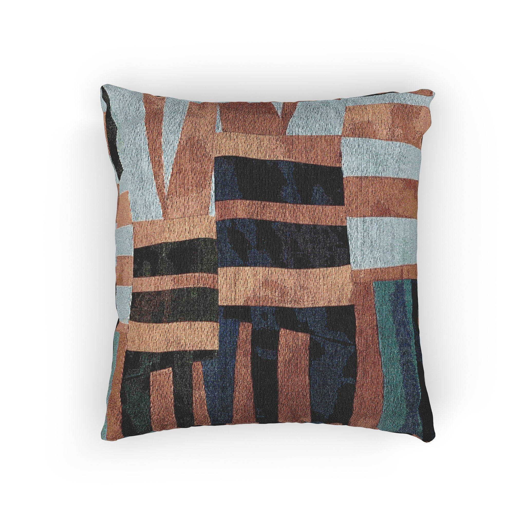 "Samuel" Blue, Orange, and Teal Quilted Textile, Woven Pillow