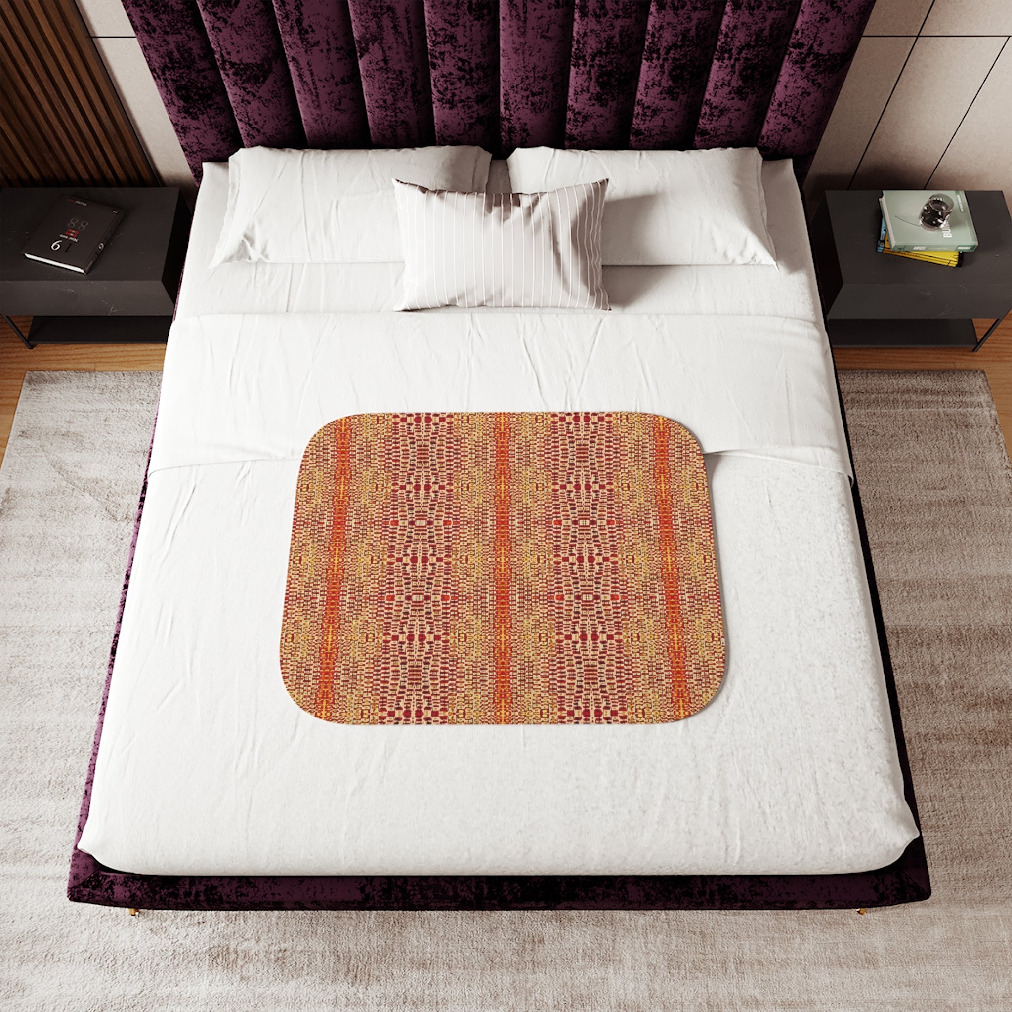 "Queen Mother" Gold, Bronze, Pen Drawing, Red Orange - Autumn Woven Sherpa Blanket – Cozy Boho Plaid Throw for Sofa & Bed