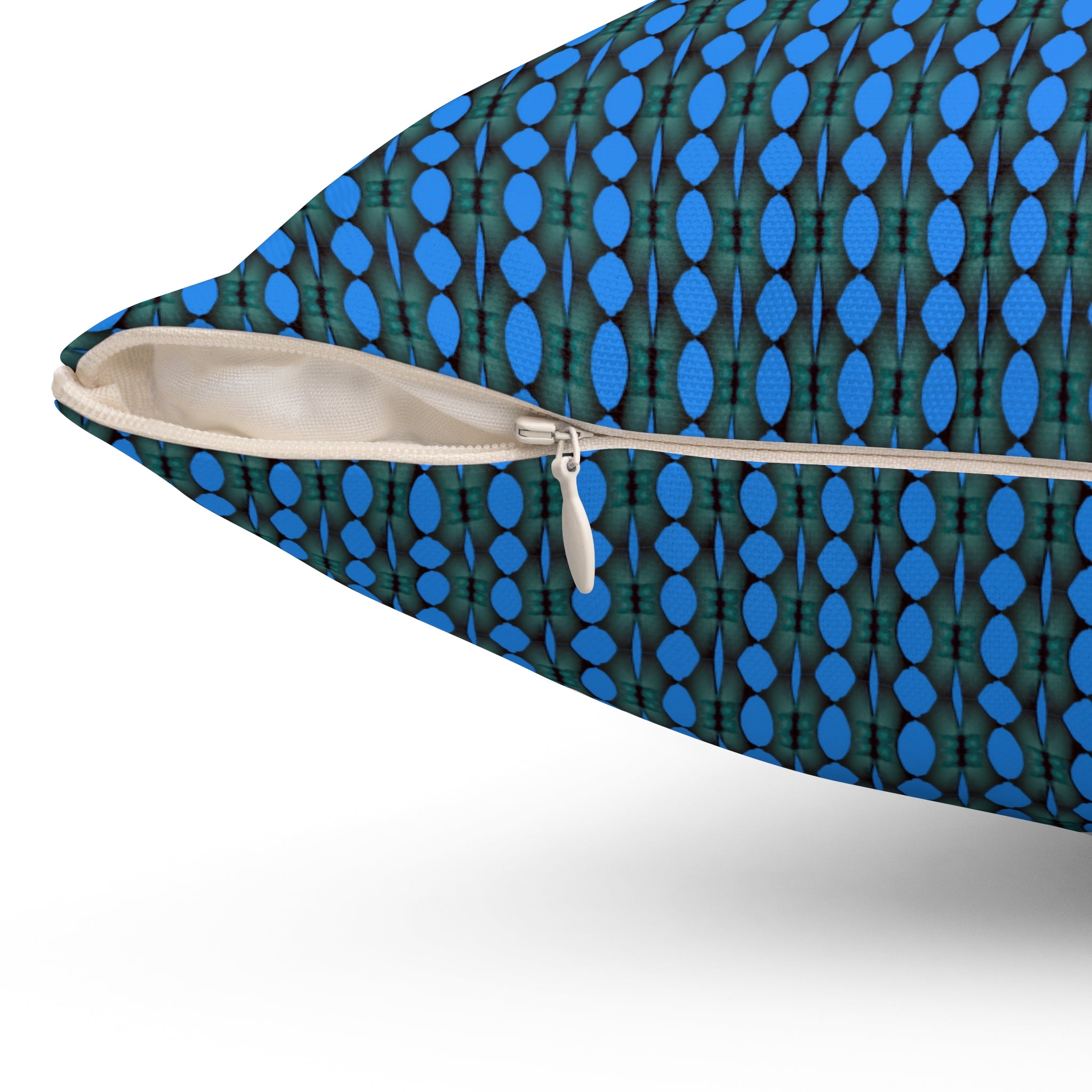 "Where Are We Going?" Blue Geometric Dot Pattern Pillow - Modern Decorative Square Throw Cushion