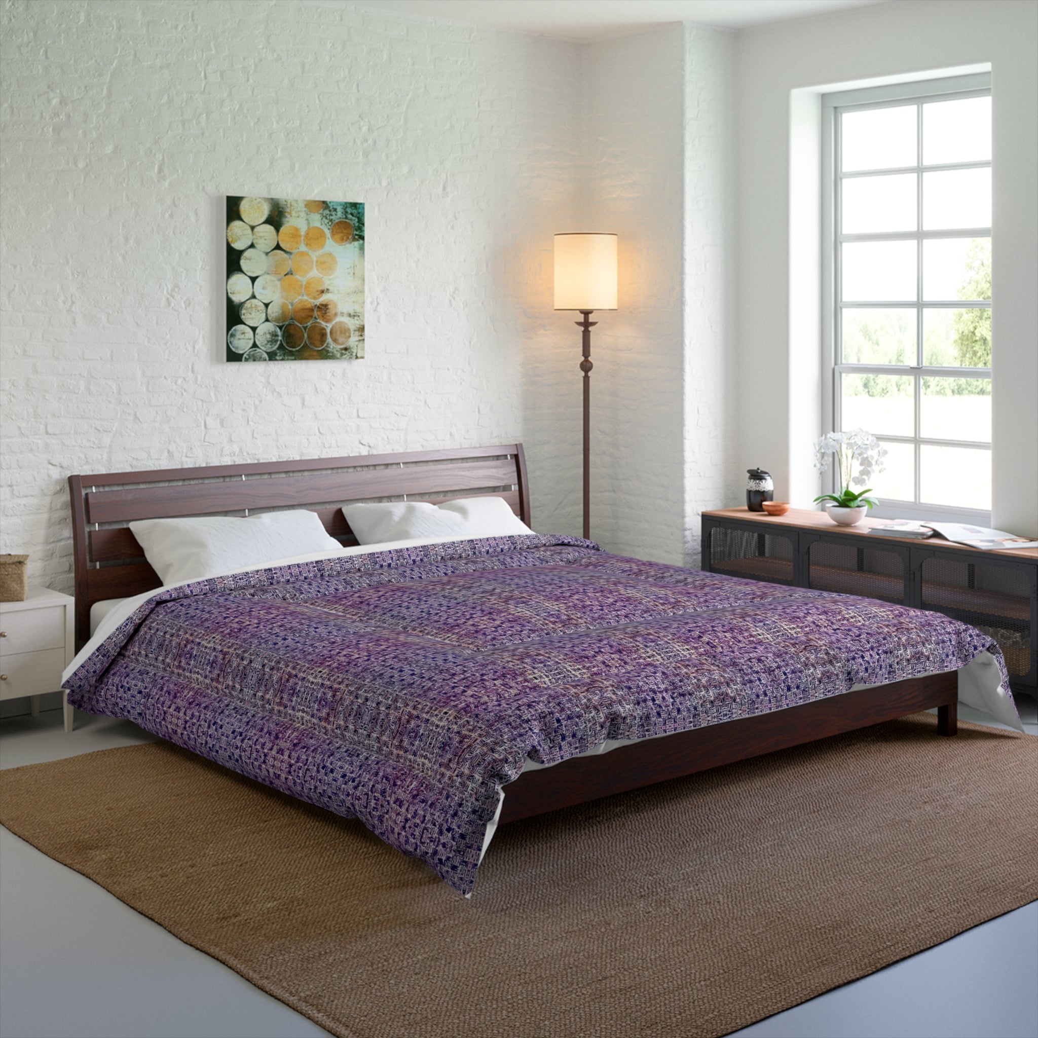 "Pauline, My Love" Purple Mosaic Comforter – Boho Plaid Bedding for Cozy Bedroom