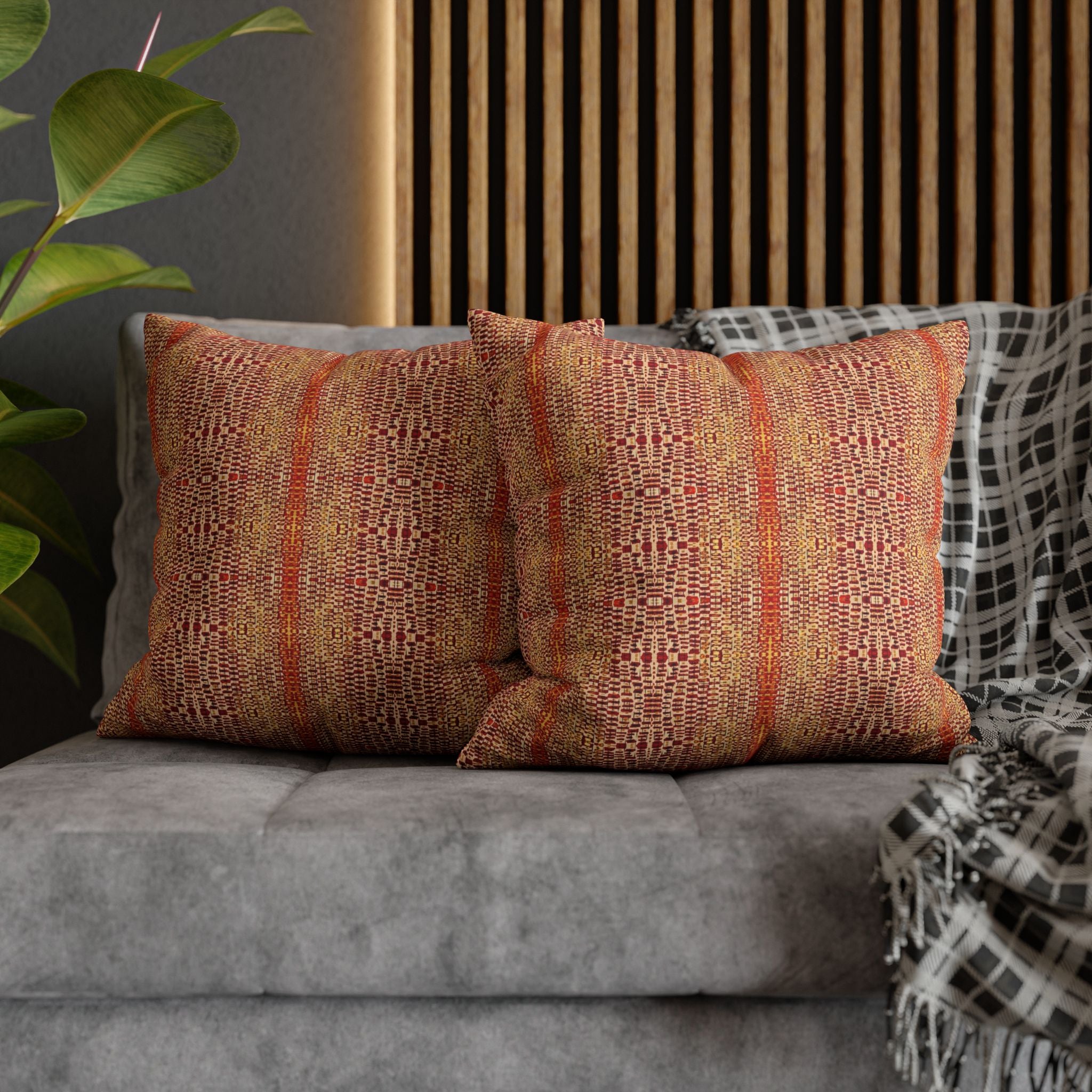 "Queen Mother" Boho Rust Orange Woven Pattern Pillowcase — Decorative Square Throw Pillow Cover