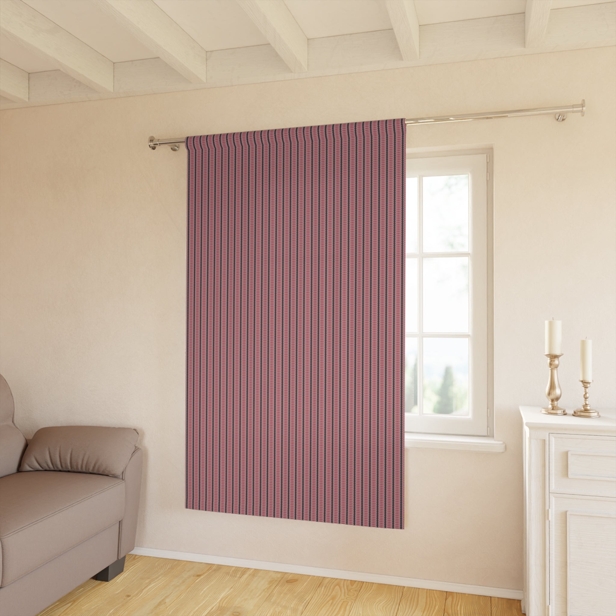 "The Nike of Samothrace" Striped "The Nike of Samothrace" Burgundy Window Curtain — Single Panel Light-Filtering Drapery for Living Room & Bedroom