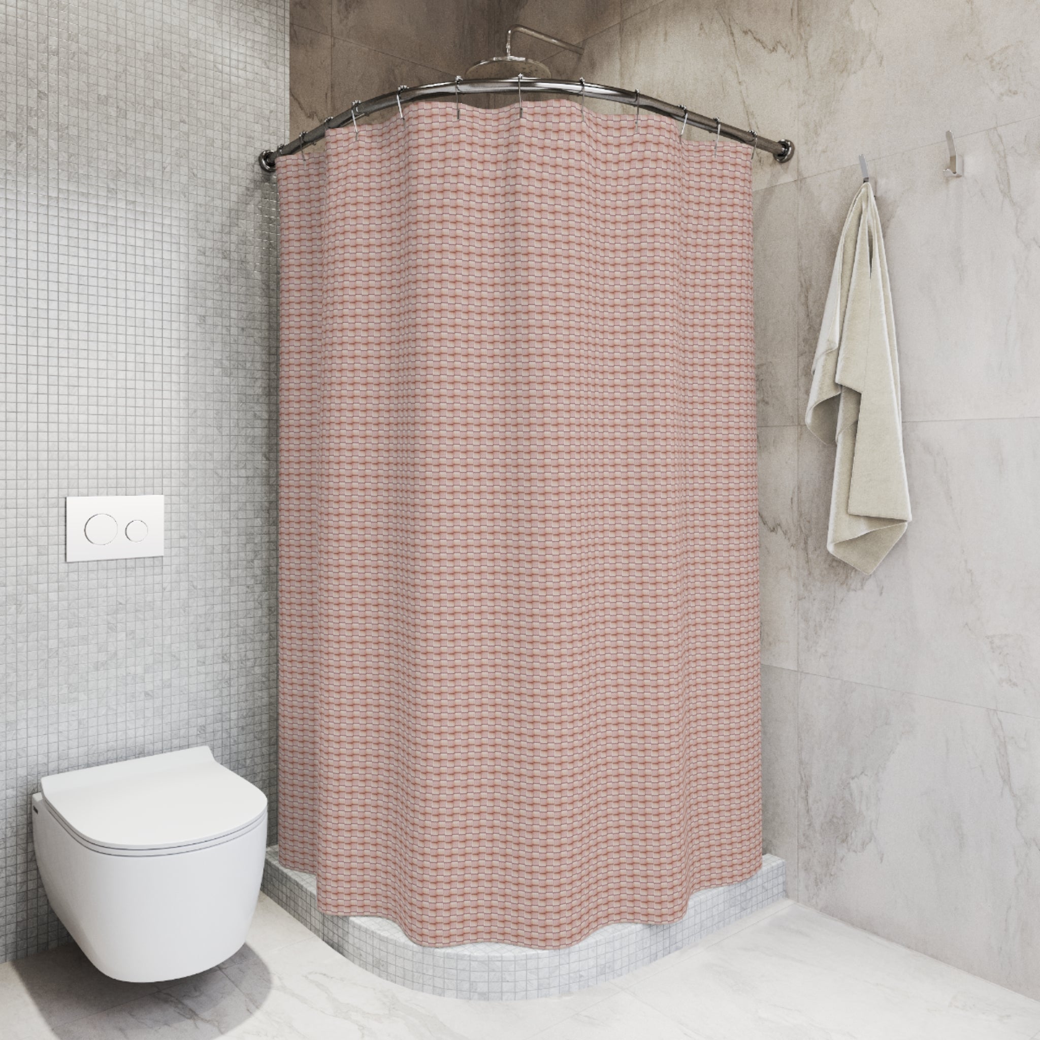 "Grandma Rose" Blush Woven Texture Shower Curtain — Soft Pink Bathroom Decor