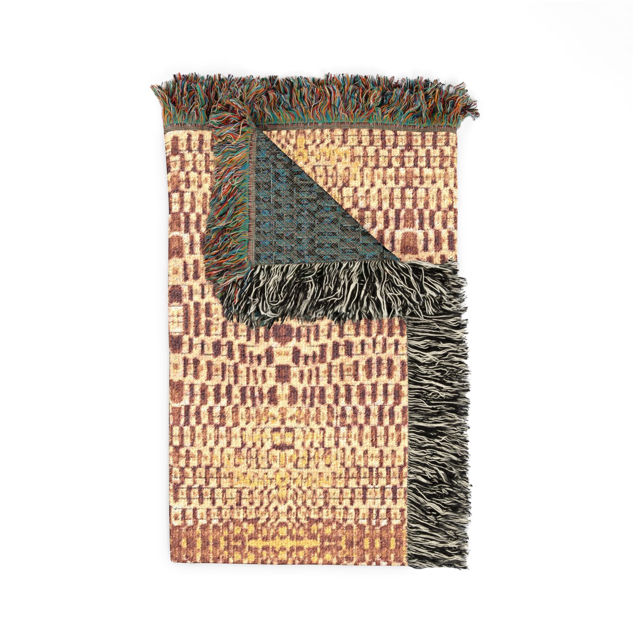 "Queen Mother" Woven Blanket — Warm Rustic Bronze and Gold Throw for Living Room & Cabin Decor